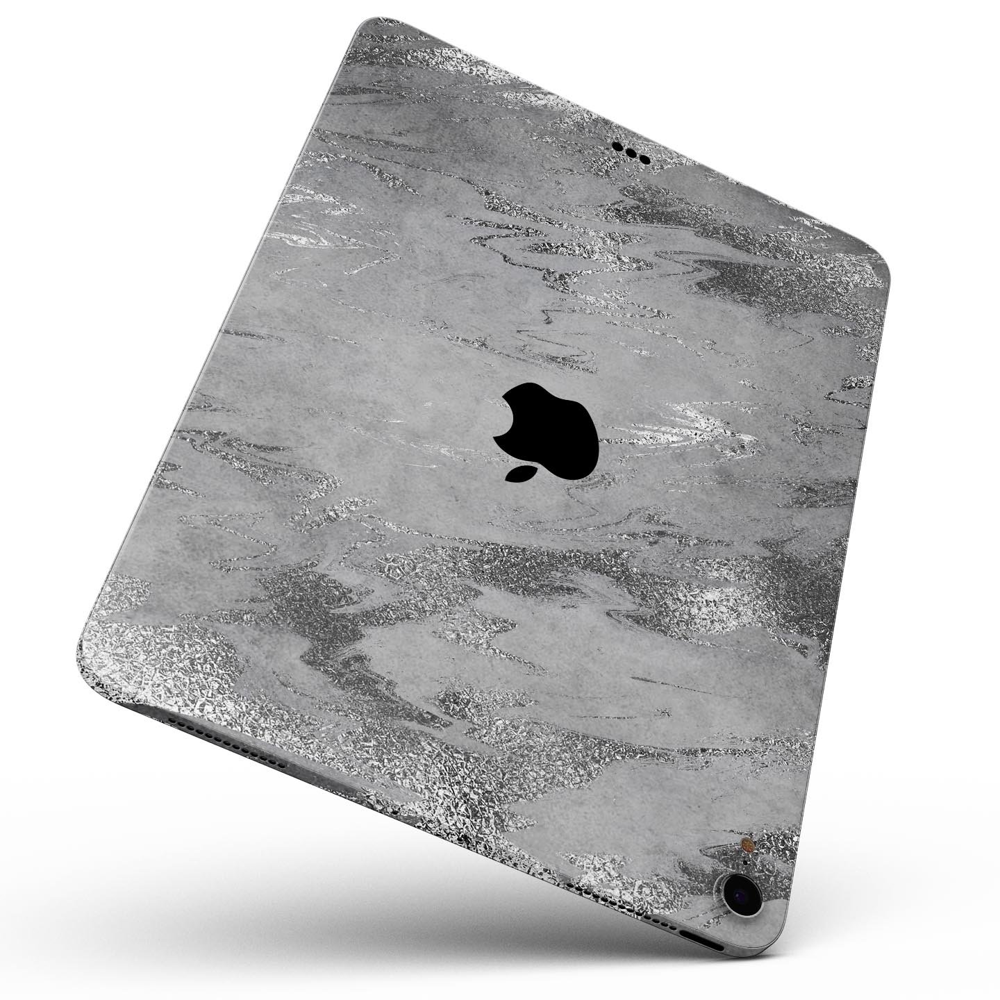 Dark Silver Marble Swirl V9 skin decal for Apple iPad, showcasing a stylish marble design with a smooth finish.