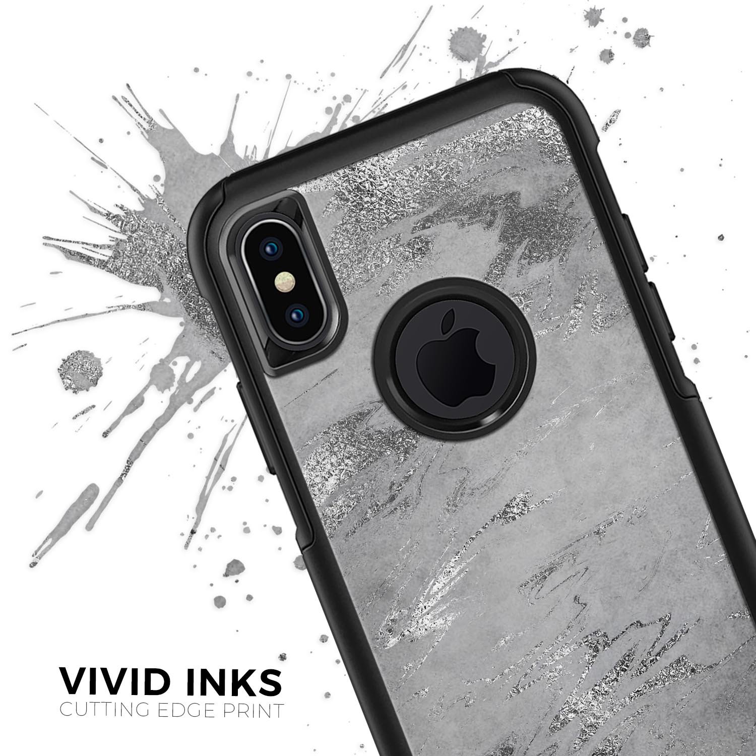 Dark Silver Marble Swirl V9 Skin Kit for iPhone OtterBox Cases, showcasing a stylish marble design.