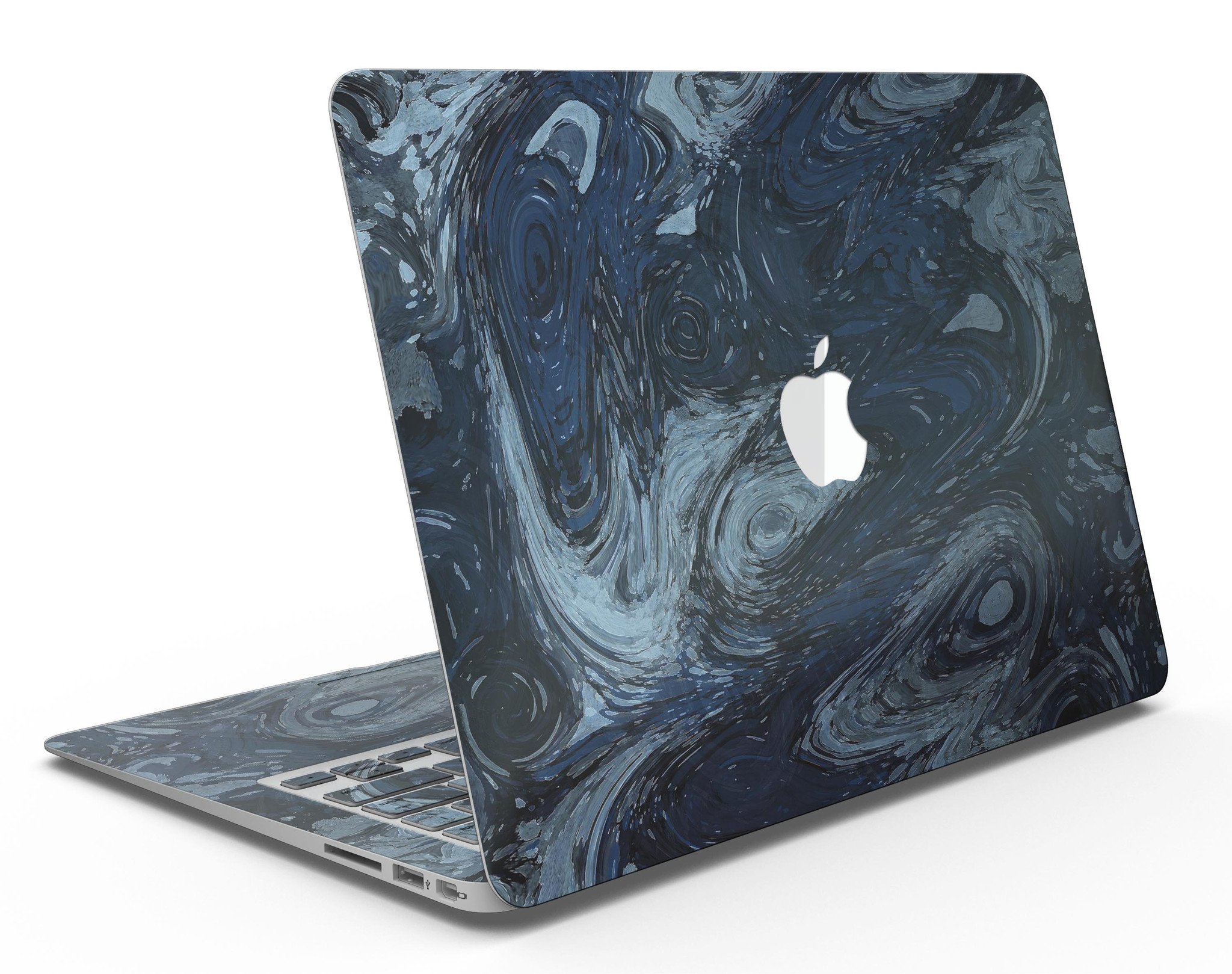 Dark Slate Marble Skin Kit for MacBook Air, showcasing a sleek marble design that enhances the device's appearance while providing protection.