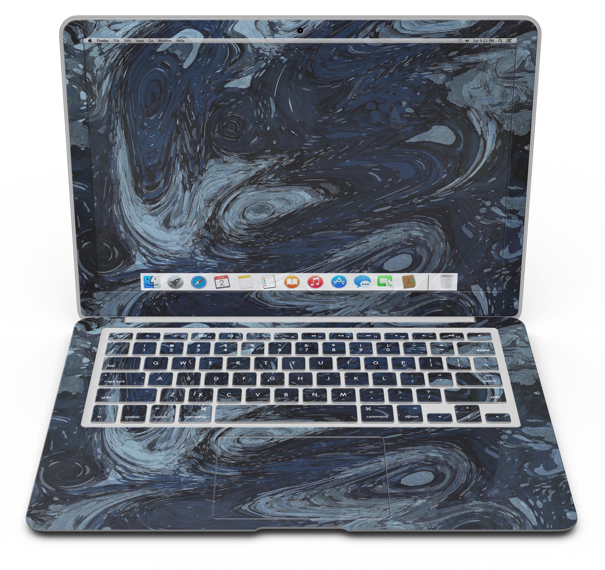 Dark Slate Marble Skin Kit for MacBook Air, showcasing a sleek marble design that enhances the device's appearance while providing protection.