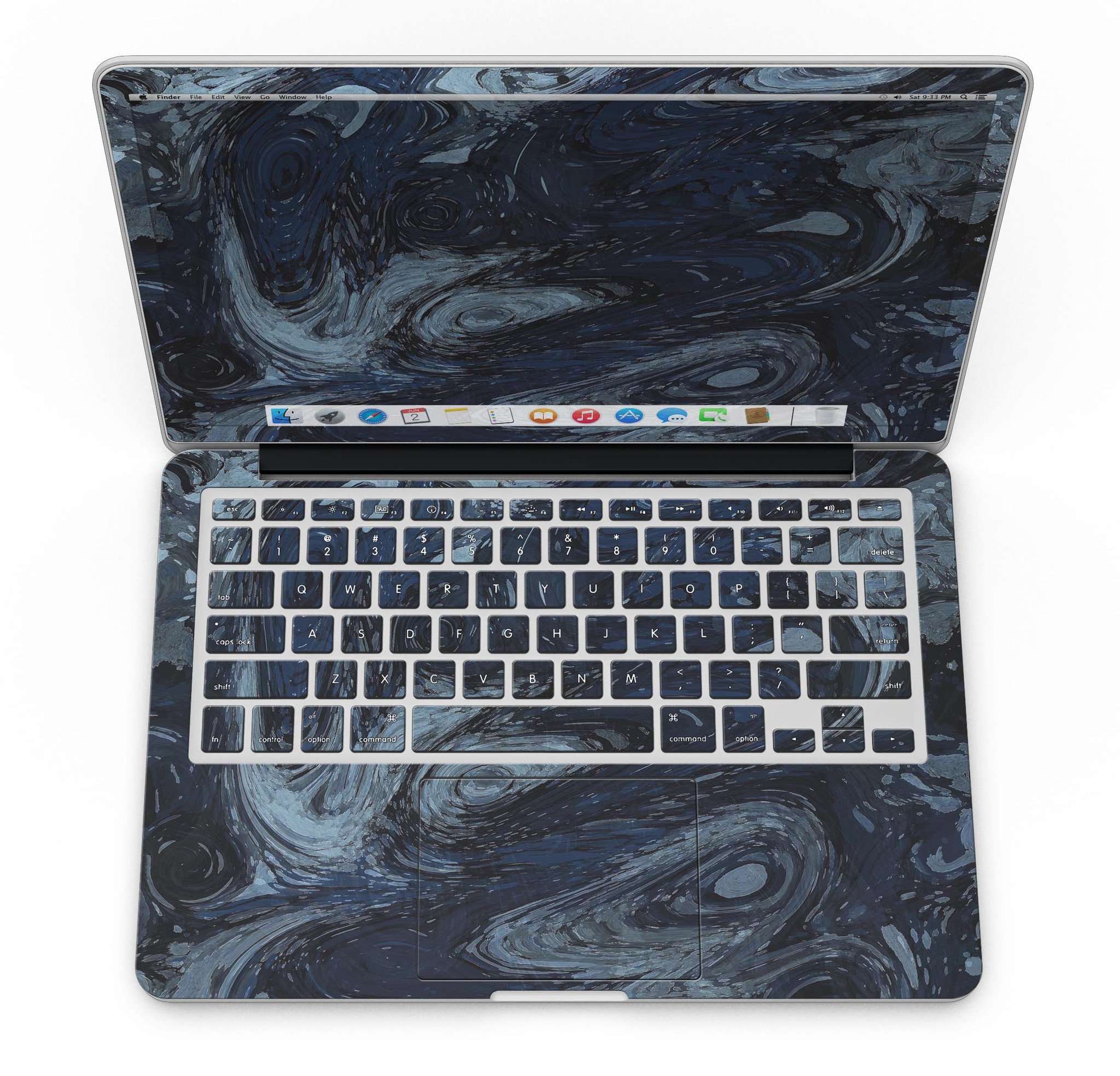 Dark Slate Marble Surface V32 skin applied on a MacBook Pro with Retina Display, showcasing its elegant design and fit.