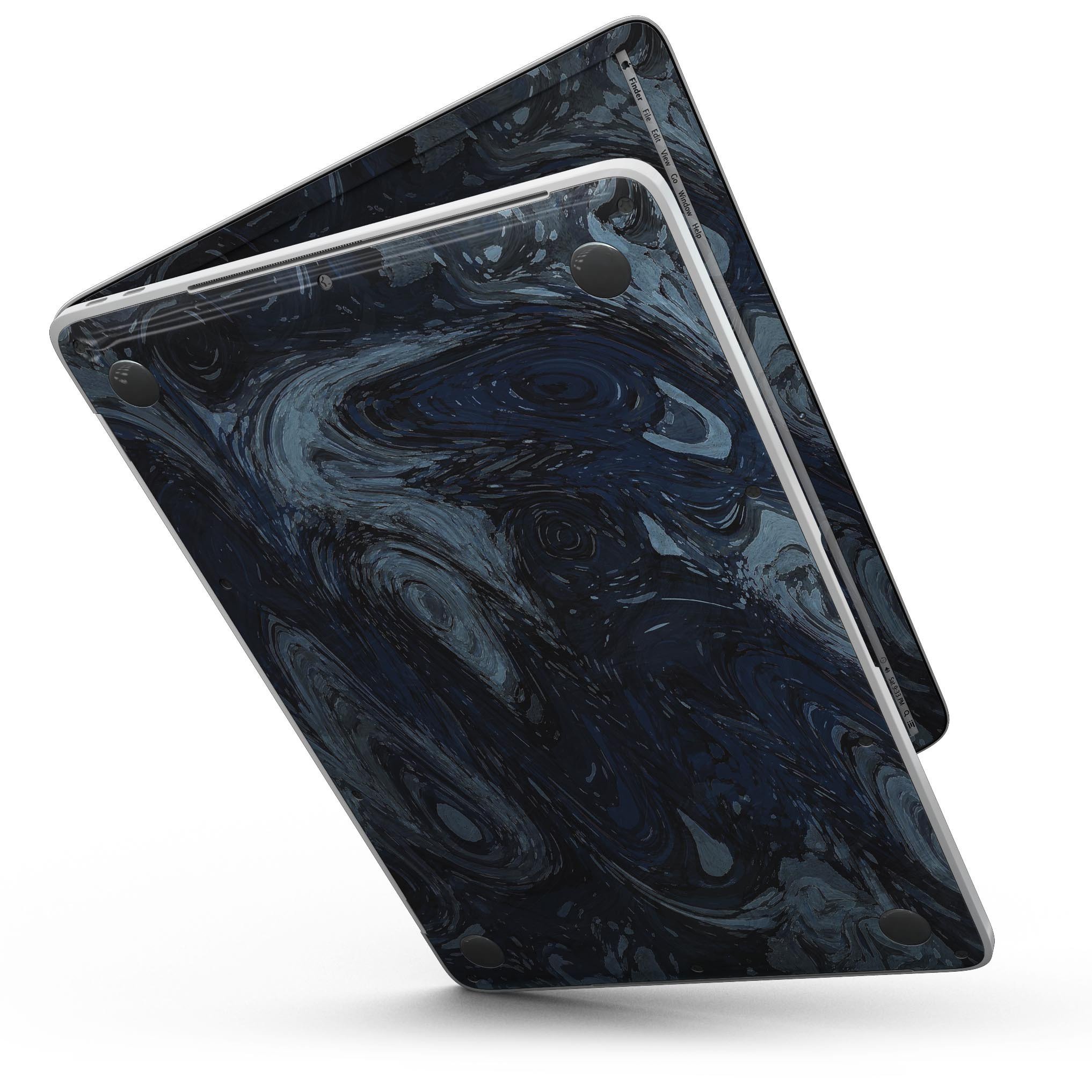 Dark Slate Marble Skin Kit for MacBook Pro with Touch Bar, showcasing a sleek marble design that enhances device aesthetics.