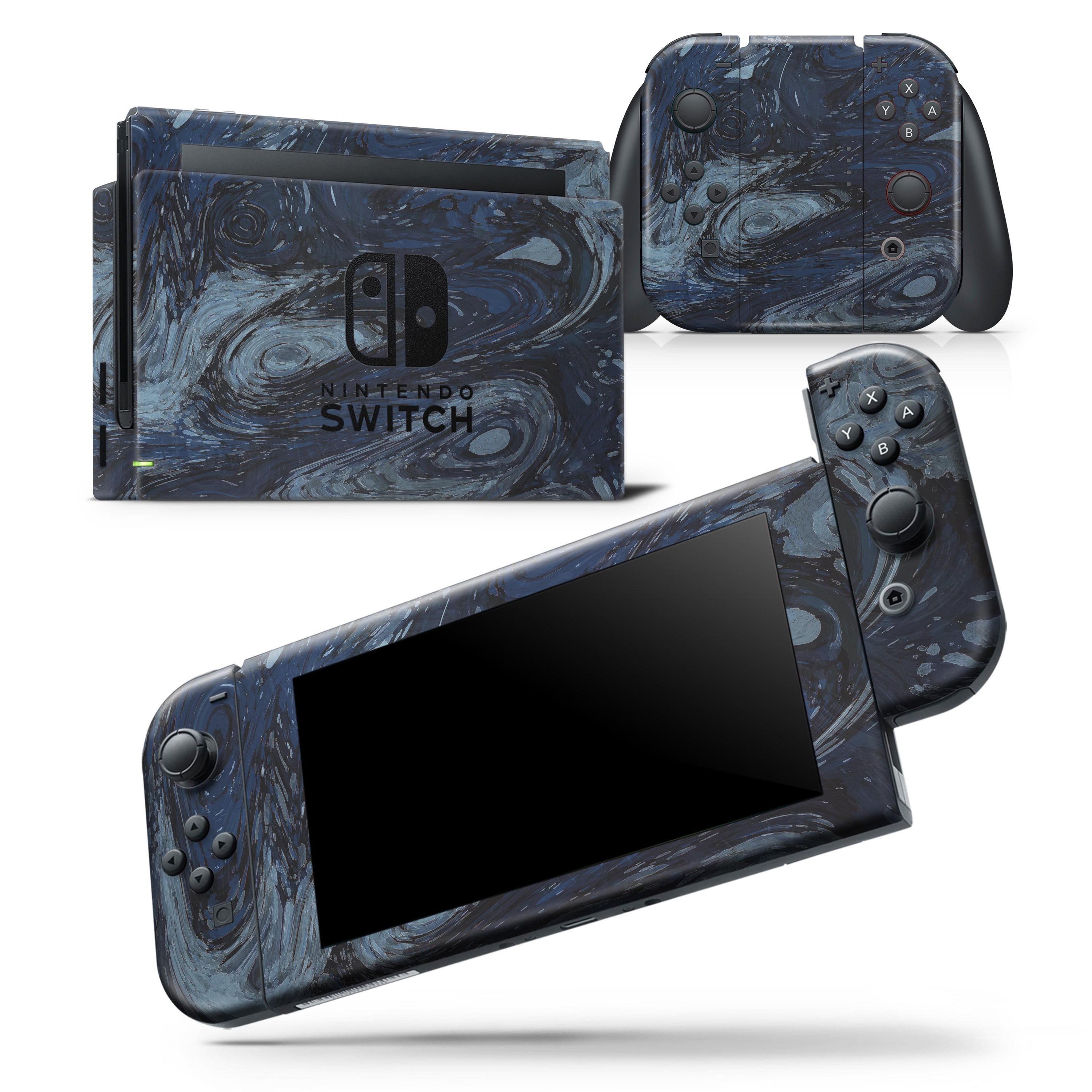 Dark Slate Marble Surface V32 skin wrap decal for Nintendo Switch, showcasing a stylish marble design that fits the console and controllers perfectly.