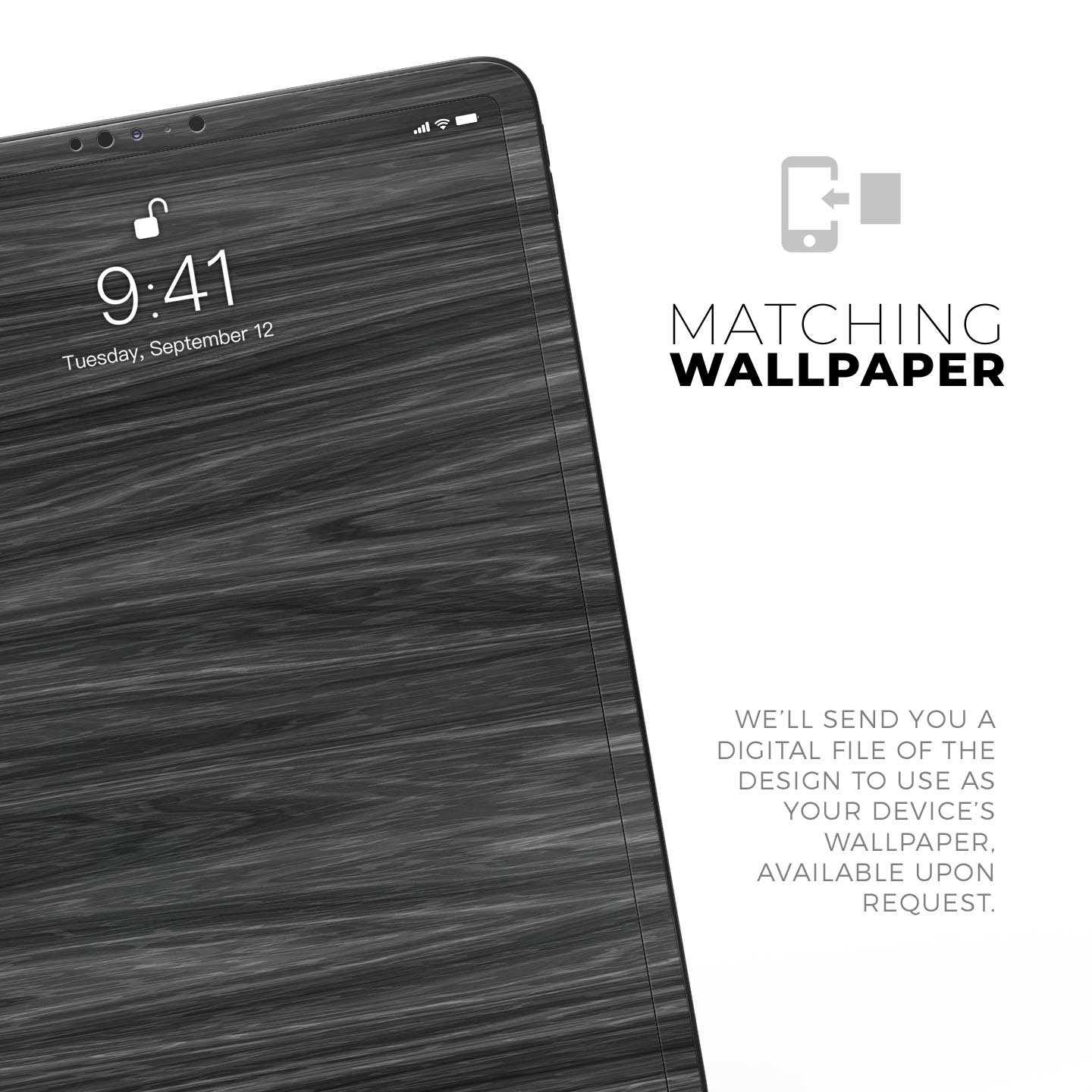 Dark Slate Wood skin decal for Apple iPad Pro 12.9", showcasing its premium finish and design.