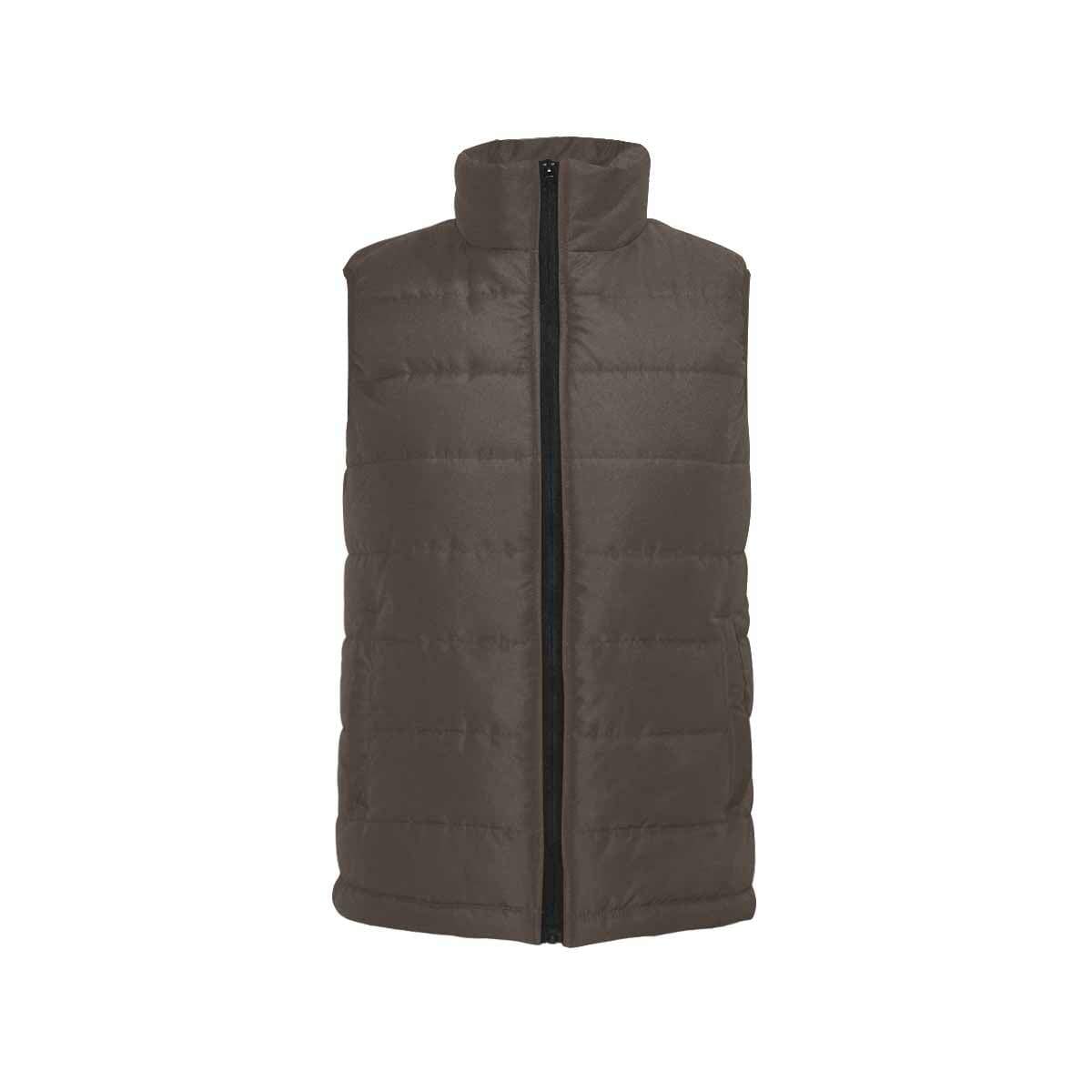 Dark taupe brown men's padded vest featuring a quilted design and zipper closure, perfect for layering in cool weather.