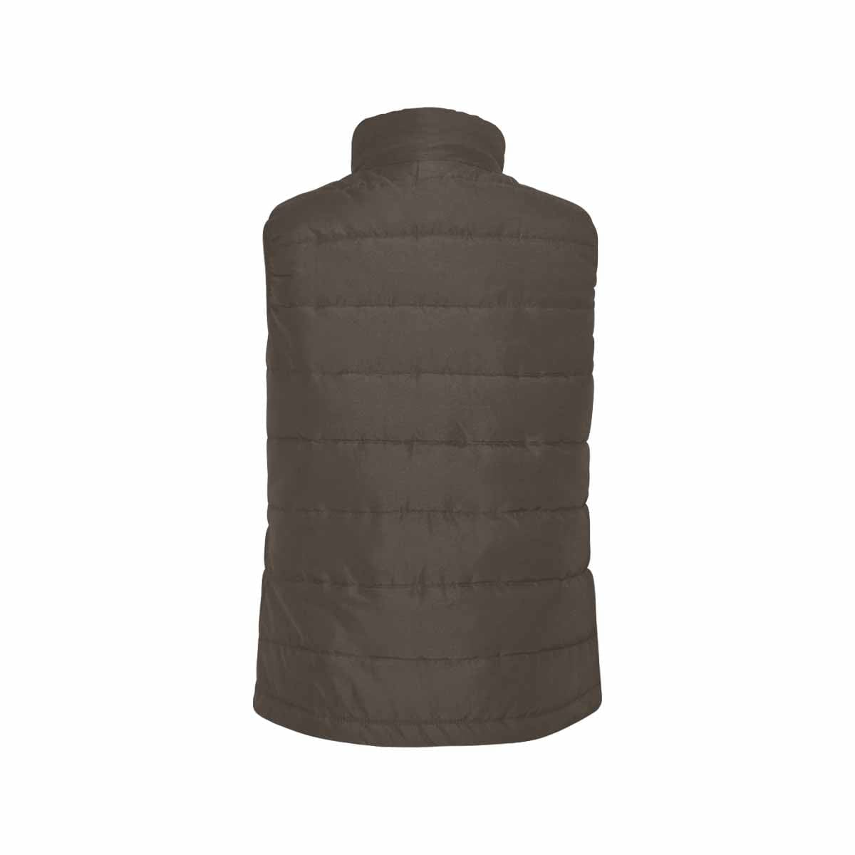 Dark taupe brown men's padded vest featuring a quilted design and zipper closure, perfect for layering in cool weather.