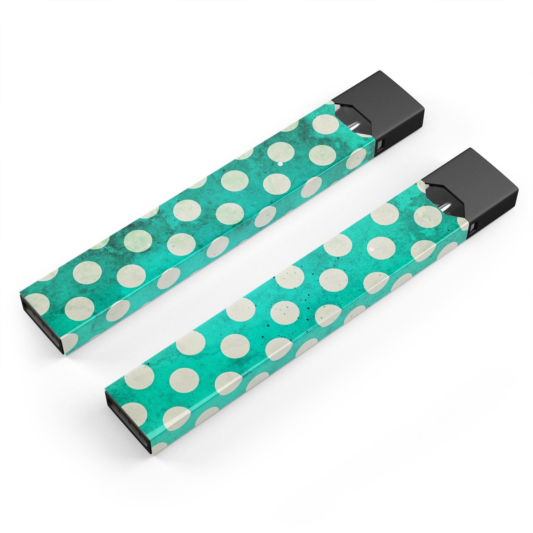 Dark teal and white polka dots pattern decal for JUUL vaping device, showcasing a stylish design and premium quality.