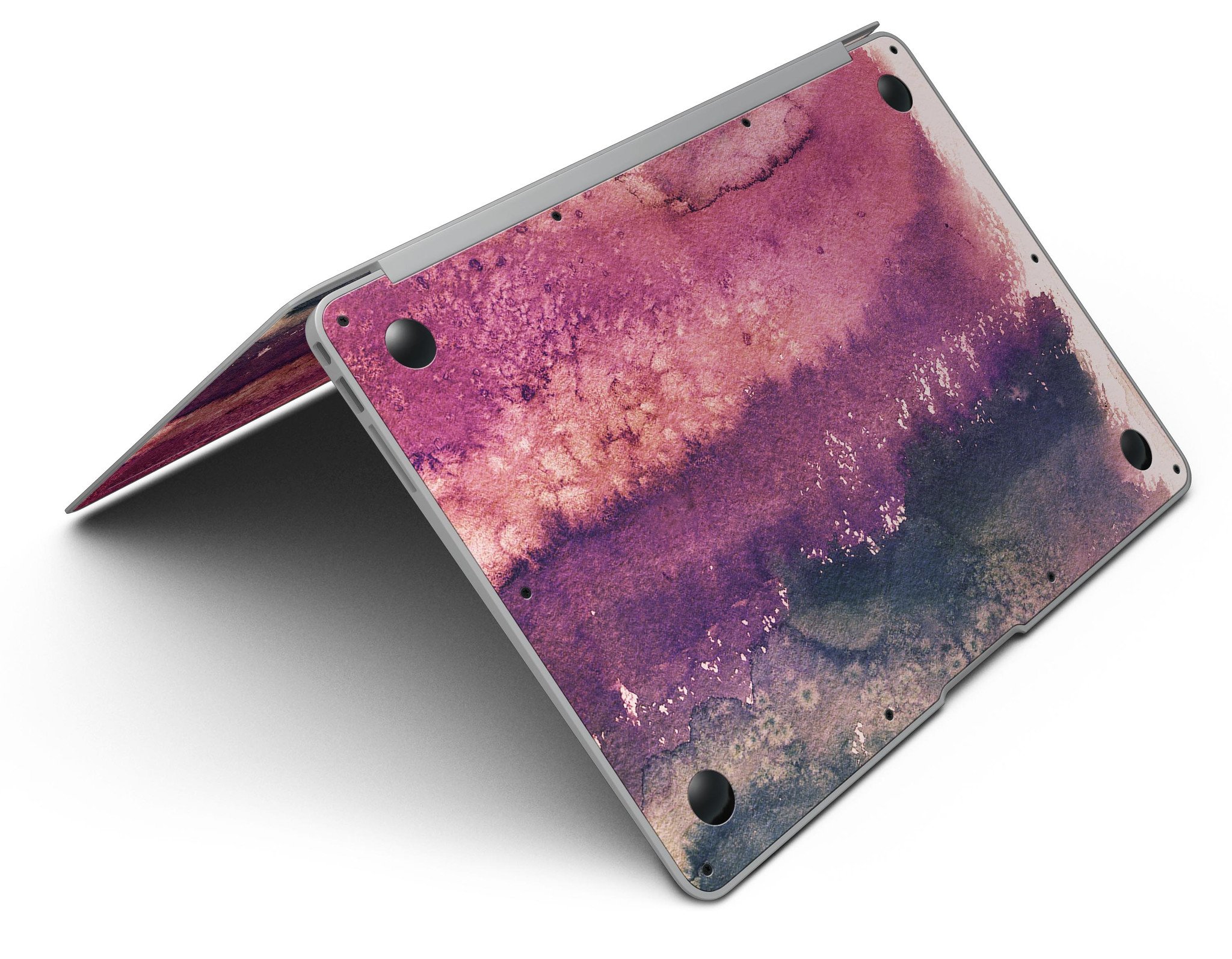 Dark v2bsorbed Watercolor Texture skin applied to a MacBook Air, showcasing vibrant colors and sleek design.