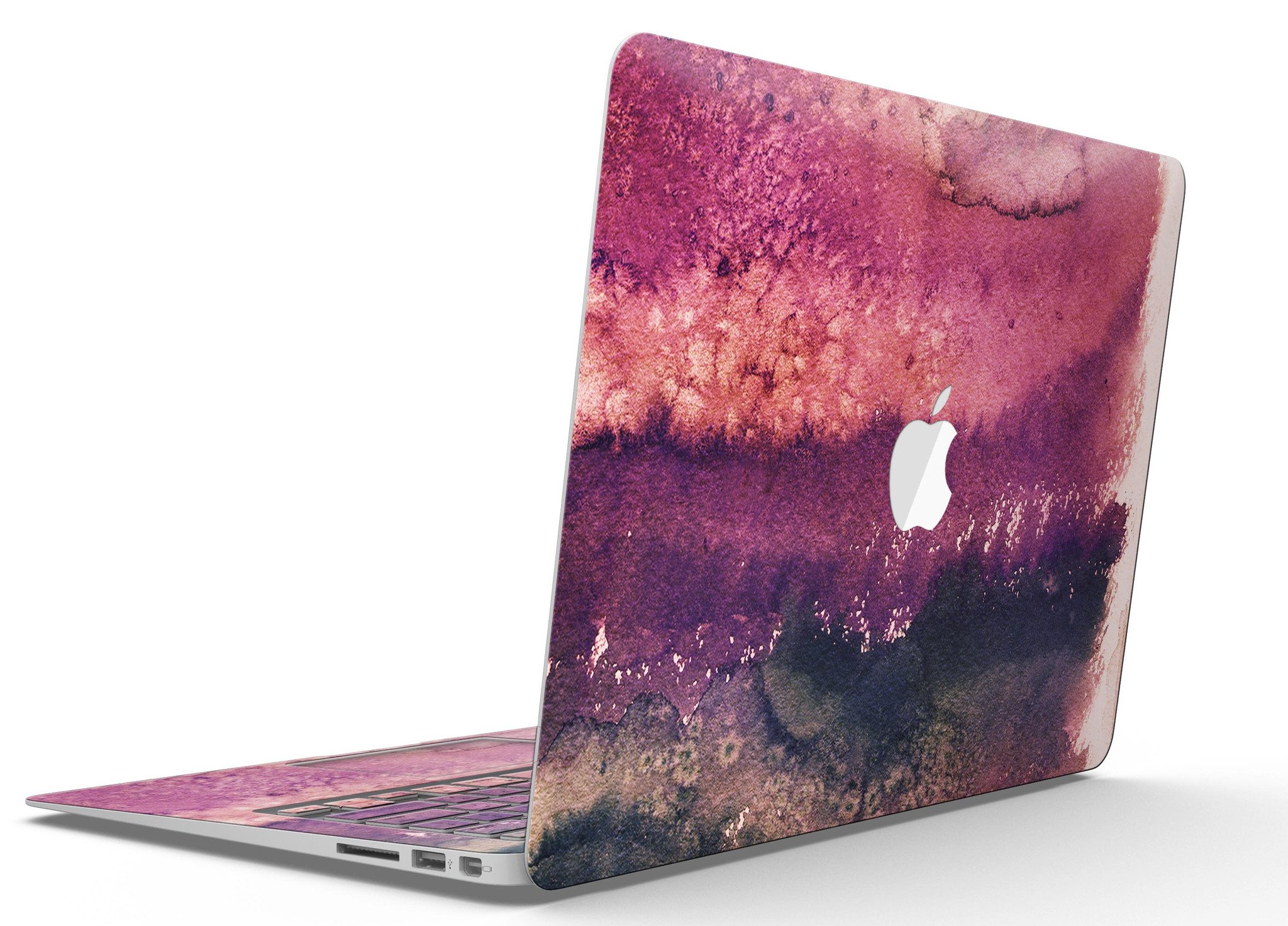 Dark v2bsorbed Watercolor Texture skin applied to a MacBook Air, showcasing vibrant colors and sleek design.