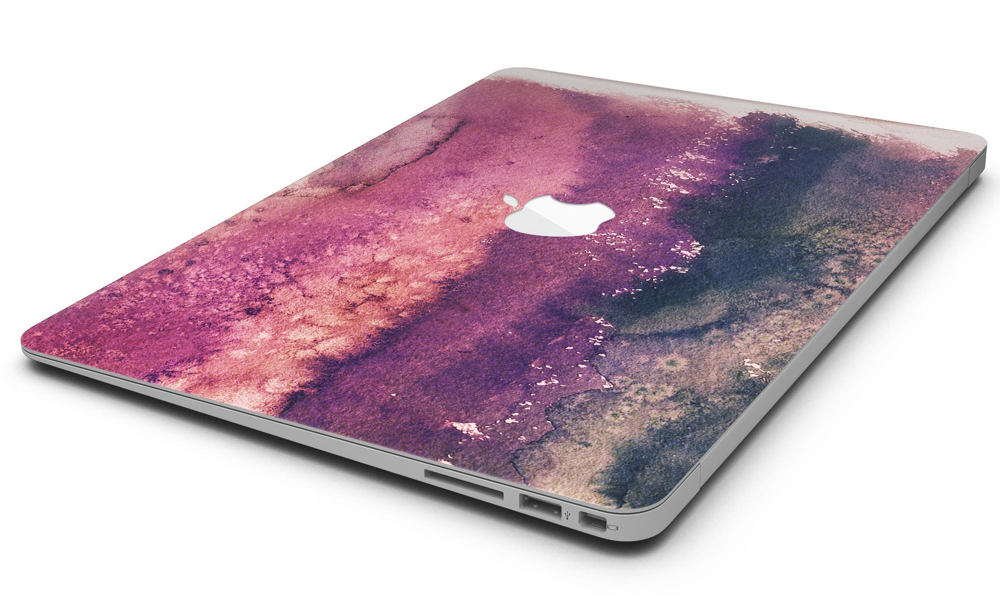 Dark v2bsorbed Watercolor Texture skin applied to a MacBook Air, showcasing vibrant colors and sleek design.