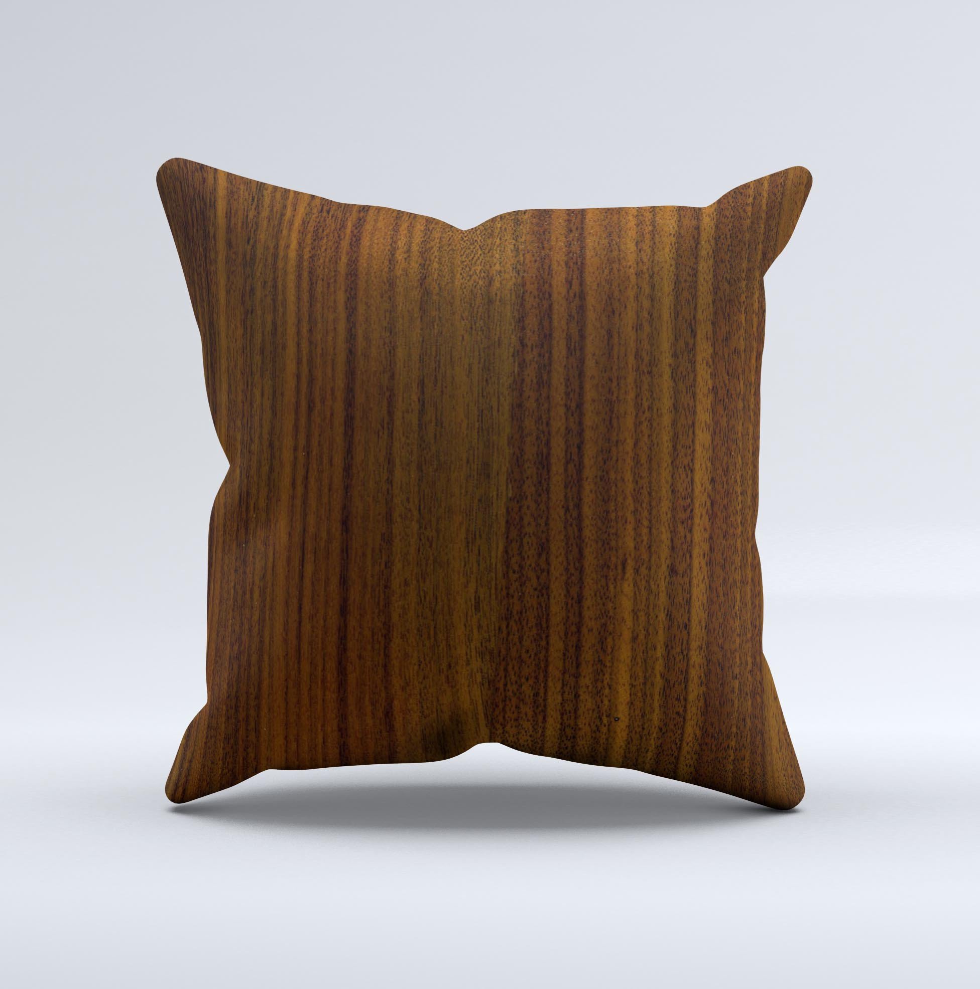 Dark Walnut Wood Ink-Fuzed Decorative Throw Pillow with unique design, handcrafted in Virginia, showcasing high-quality fabric and filling.