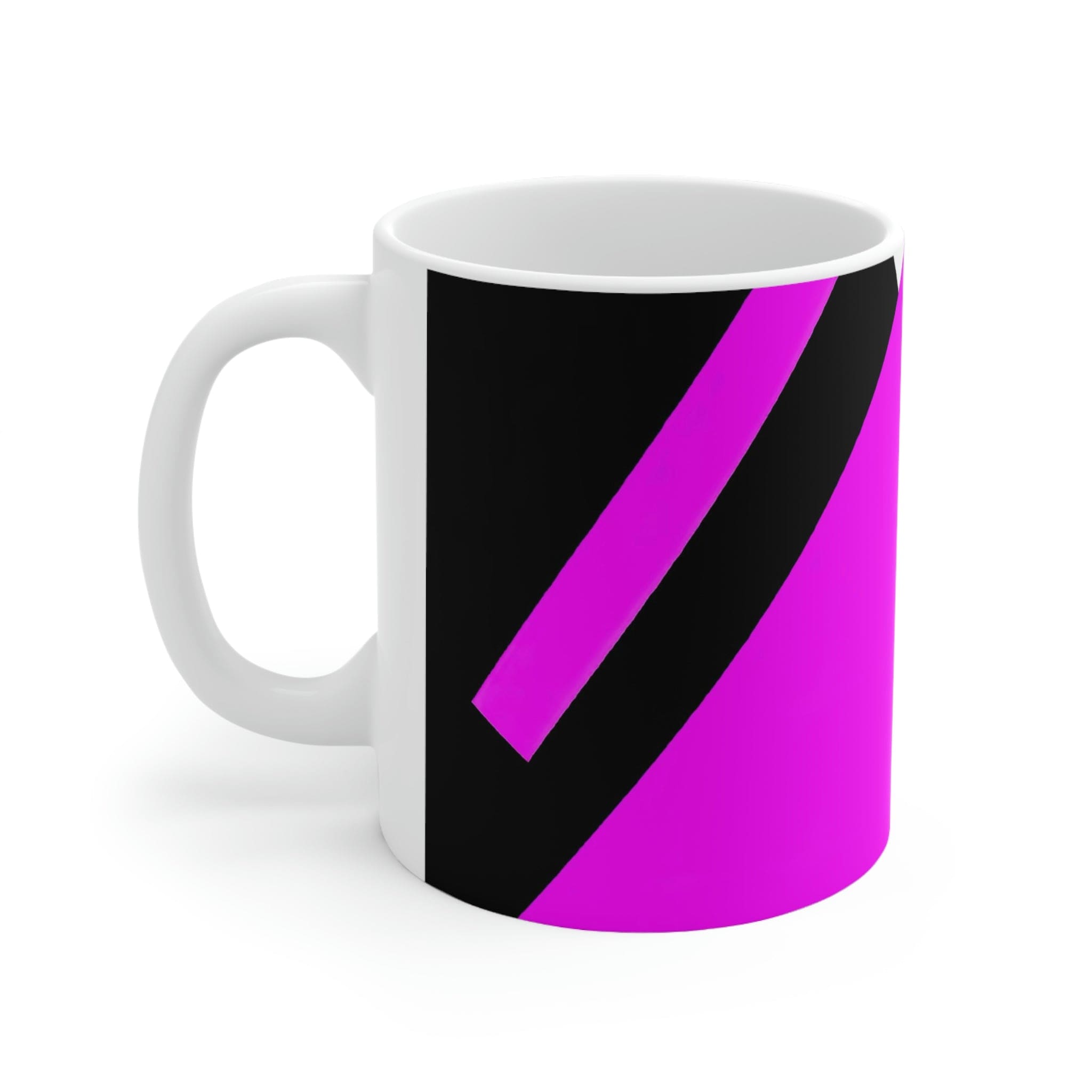 Decorative Ceramic Coffee Mug featuring a black and pink geometric pattern, perfect for coffee, tea, and hot chocolate.