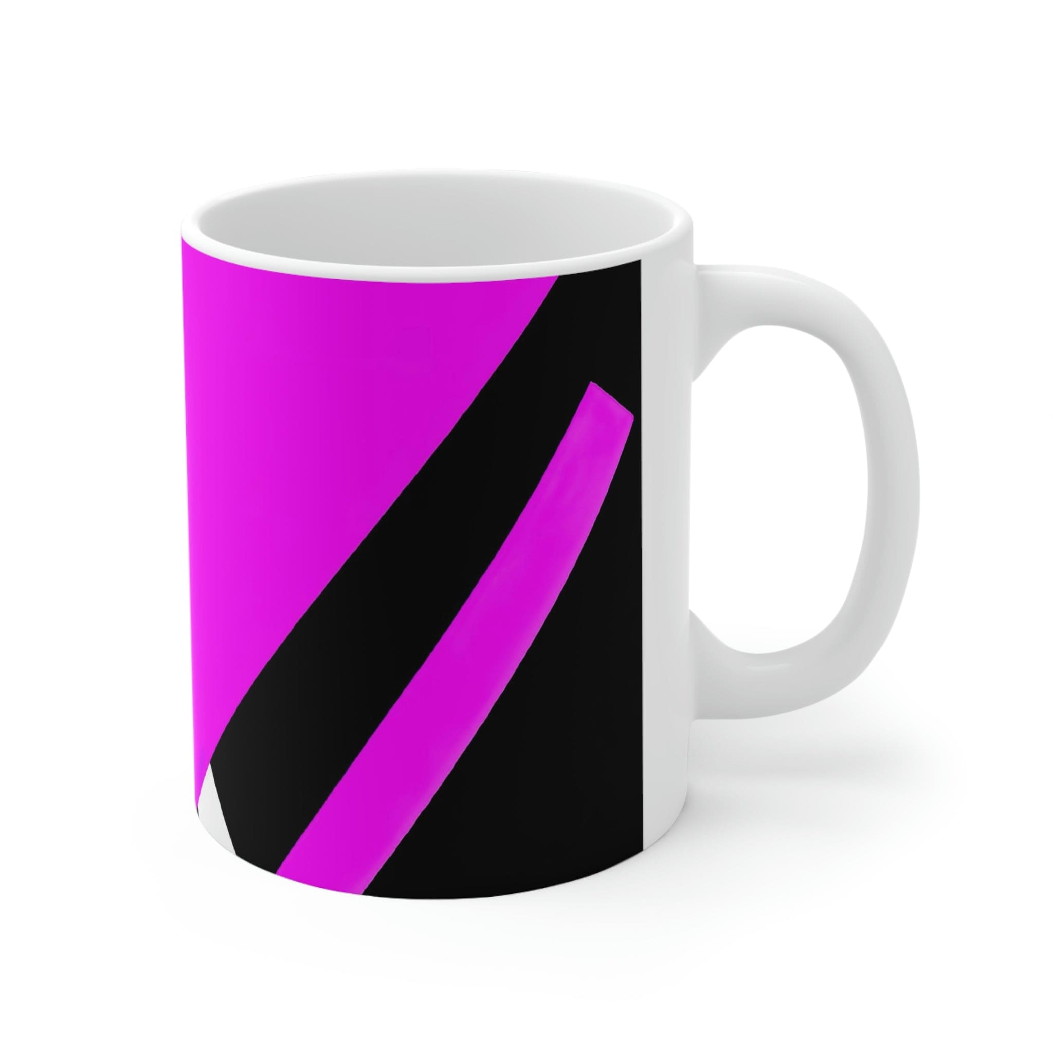 Decorative Ceramic Coffee Mug featuring a black and pink geometric pattern, perfect for coffee, tea, and hot chocolate.