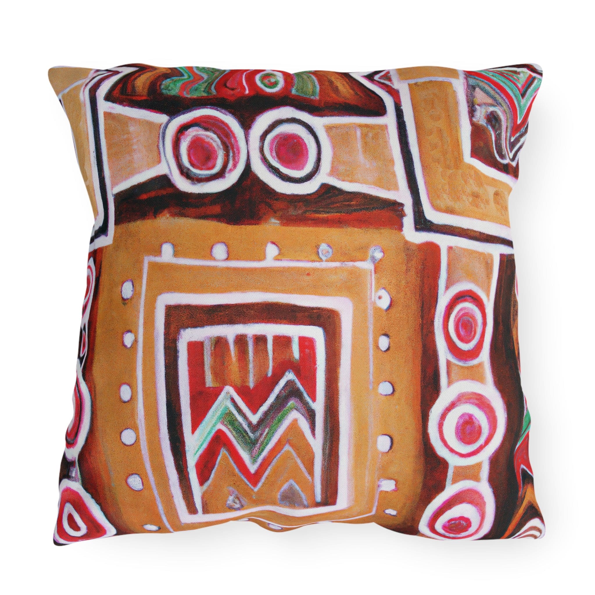 Decorative throw pillow featuring a vibrant Brown Orange Aztec pattern, perfect for indoor and outdoor use.