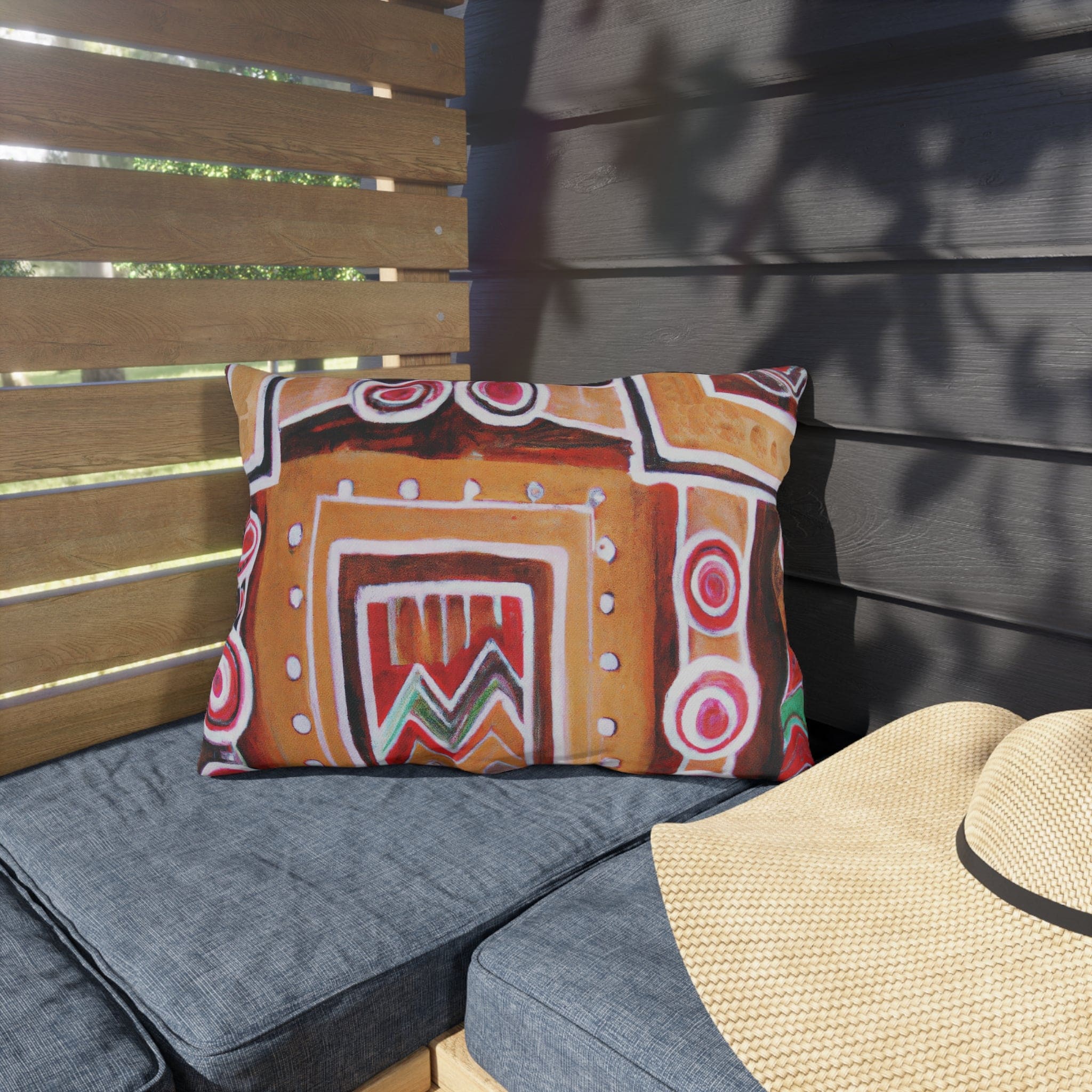 Decorative throw pillow featuring a vibrant Brown Orange Aztec pattern, perfect for indoor and outdoor use.