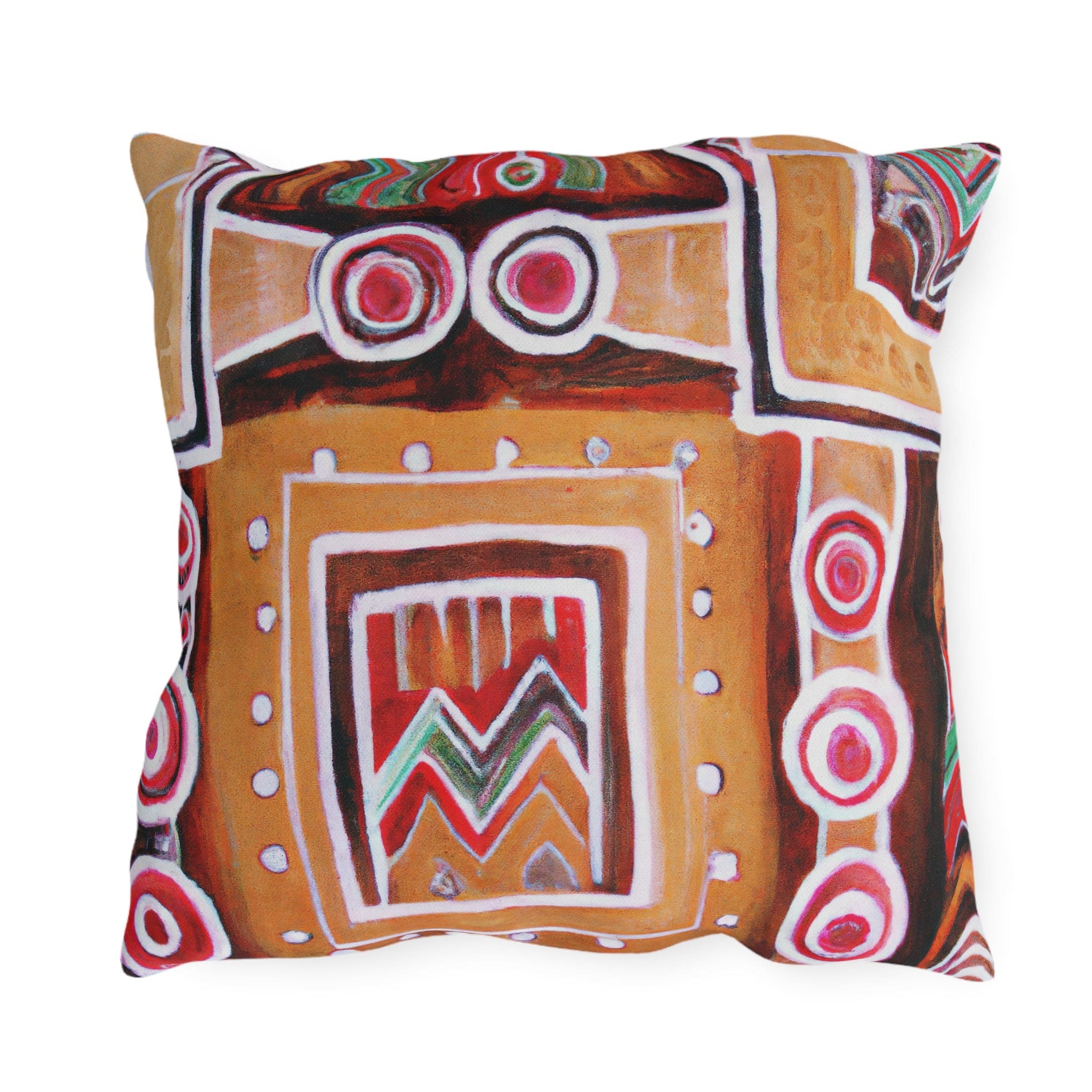 Decorative throw pillow featuring a vibrant Brown Orange Aztec pattern, perfect for indoor and outdoor use.