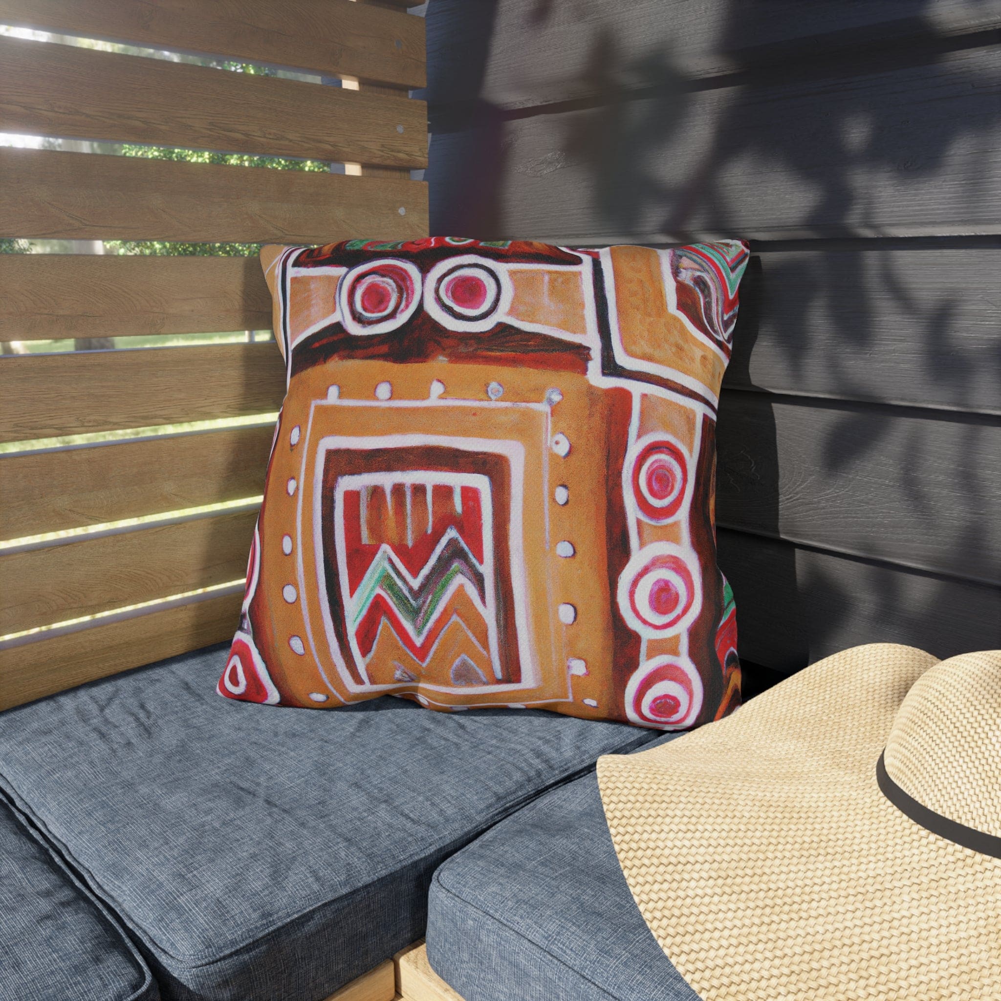 Decorative throw pillow featuring a vibrant Brown Orange Aztec pattern, perfect for indoor and outdoor use.