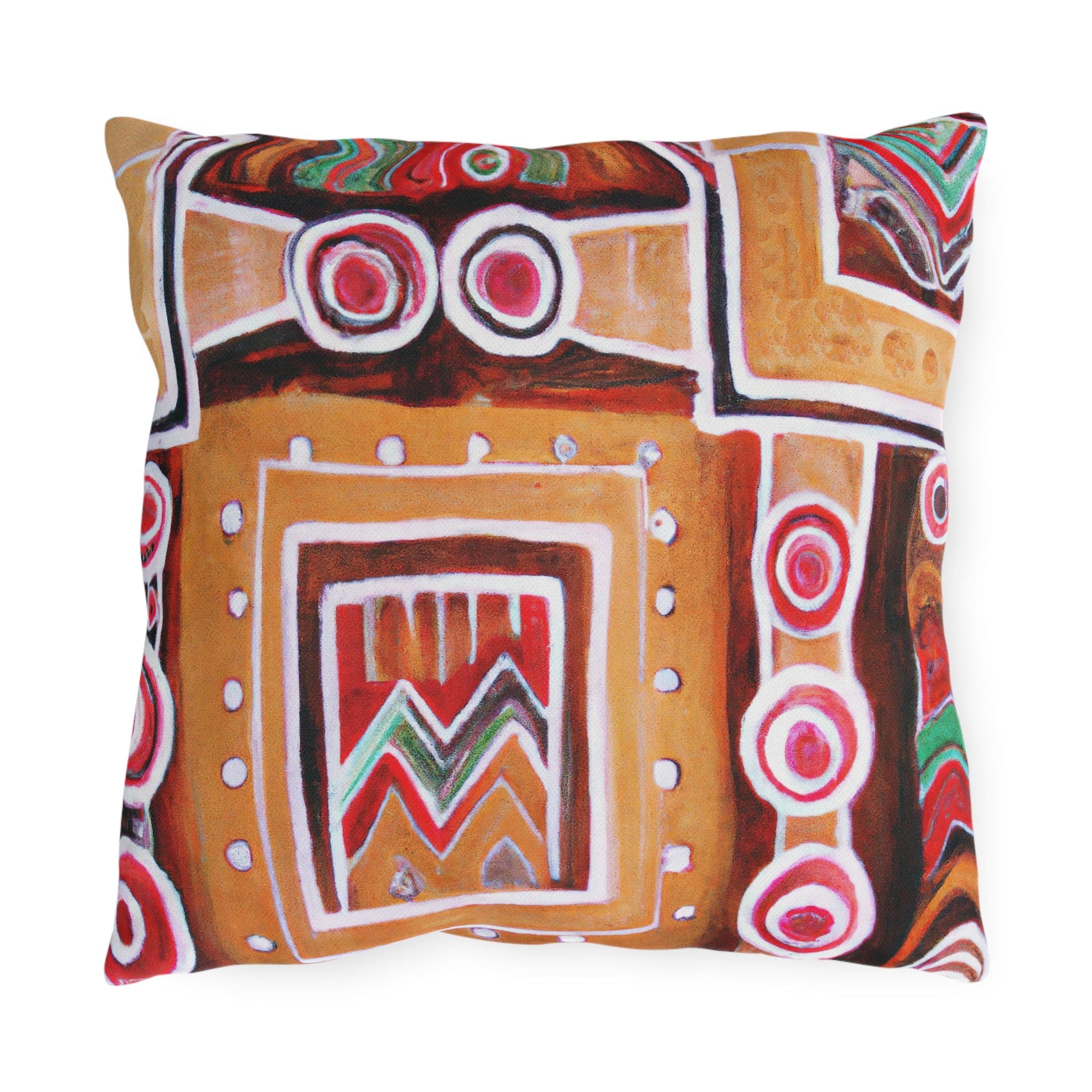 Decorative throw pillow featuring a vibrant Brown Orange Aztec pattern, perfect for indoor and outdoor use.