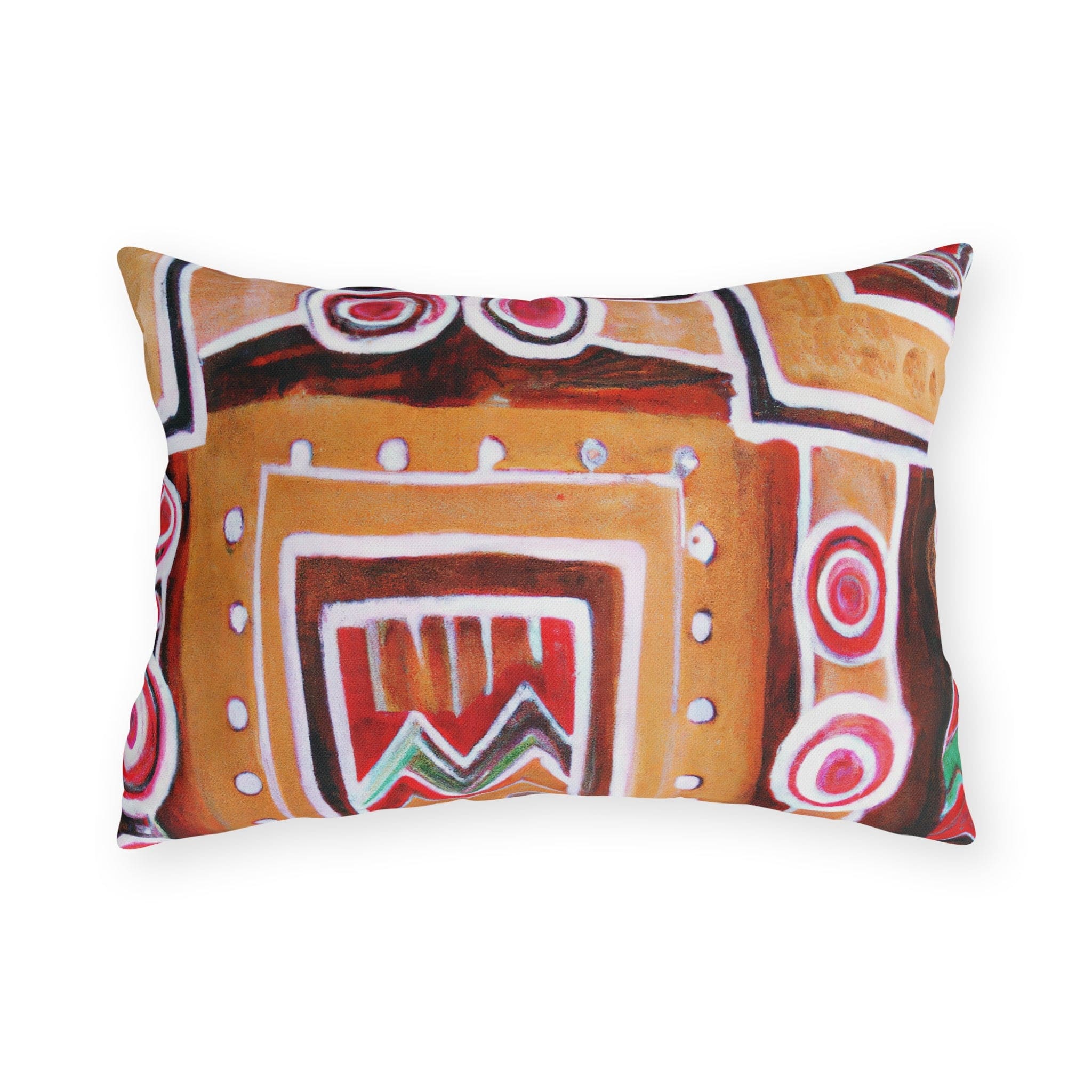 Decorative throw pillow featuring a vibrant Brown Orange Aztec pattern, perfect for indoor and outdoor use.