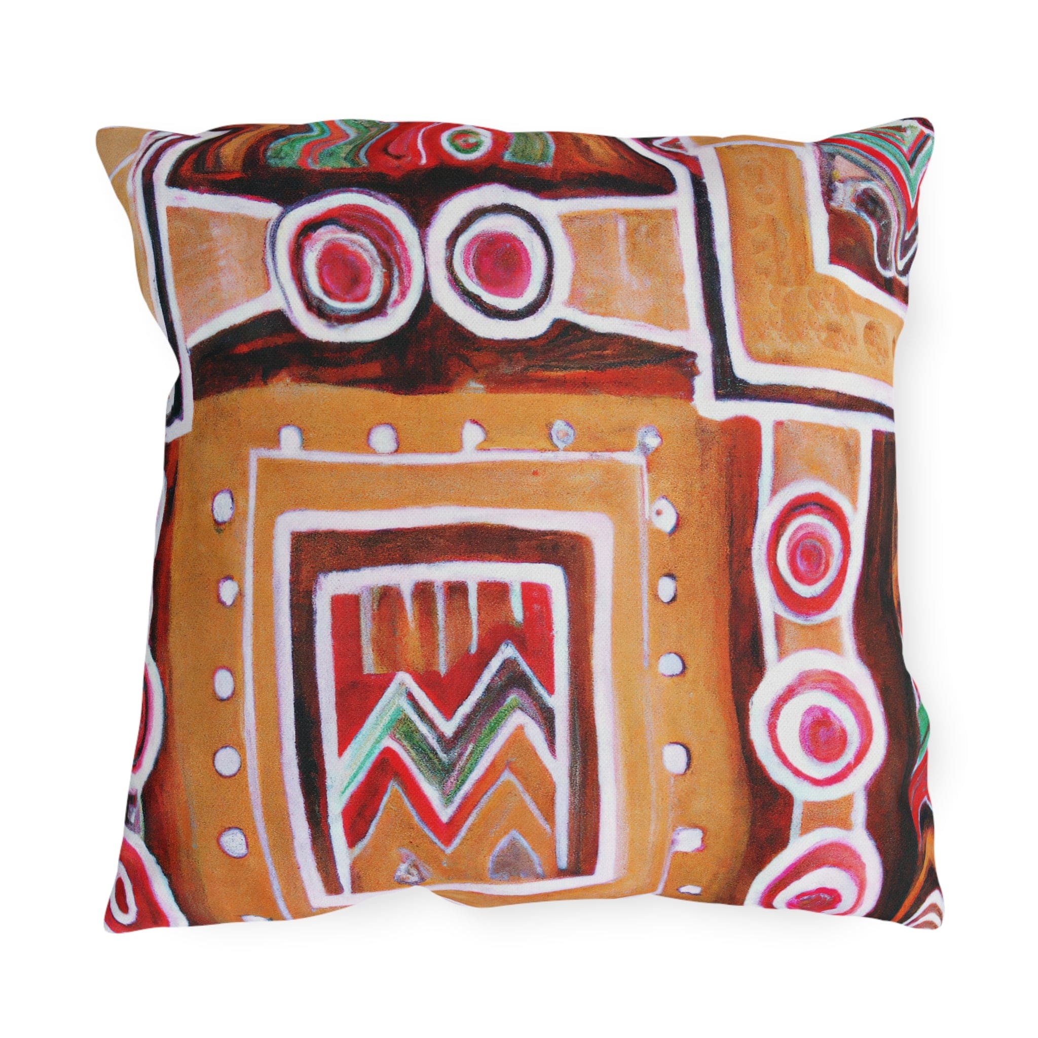 Decorative throw pillow featuring a vibrant Brown Orange Aztec pattern, perfect for indoor and outdoor use.