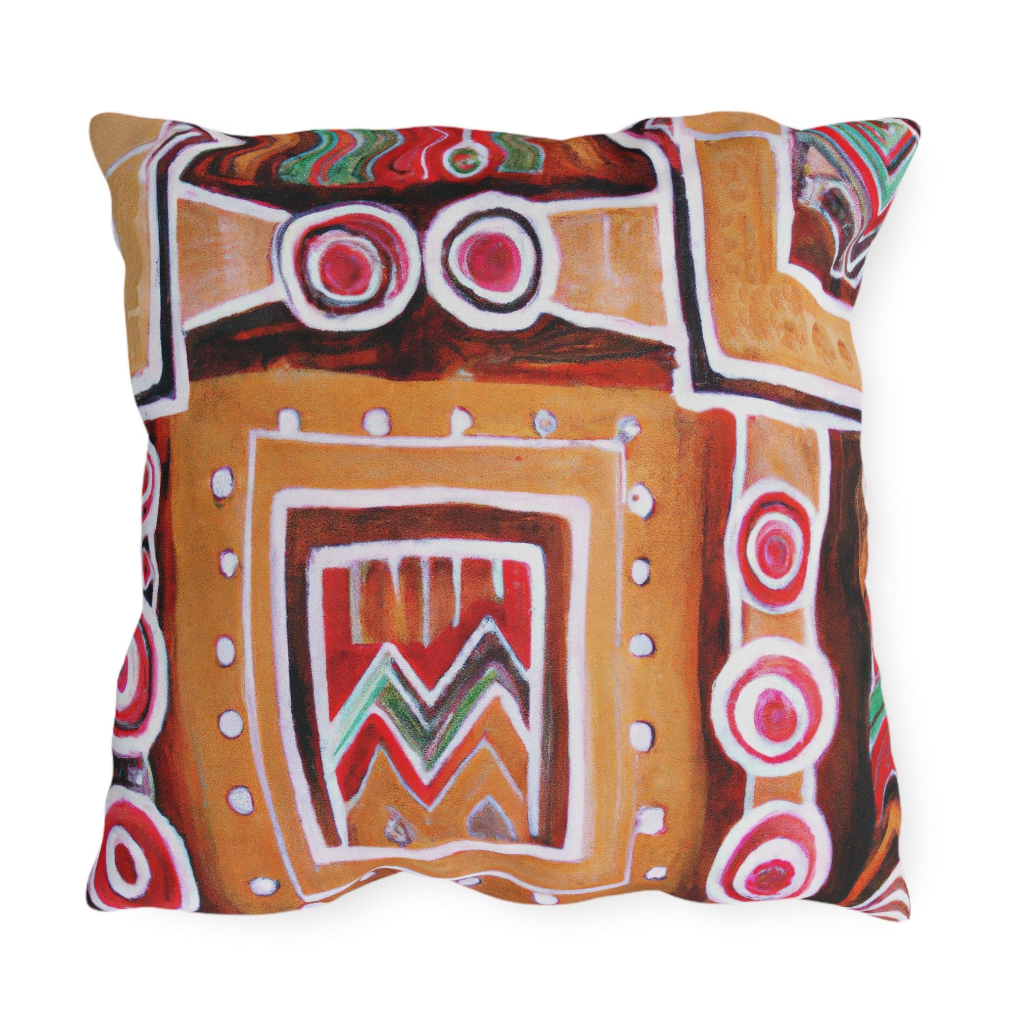 Decorative throw pillow featuring a vibrant Brown Orange Aztec pattern, perfect for indoor and outdoor use.