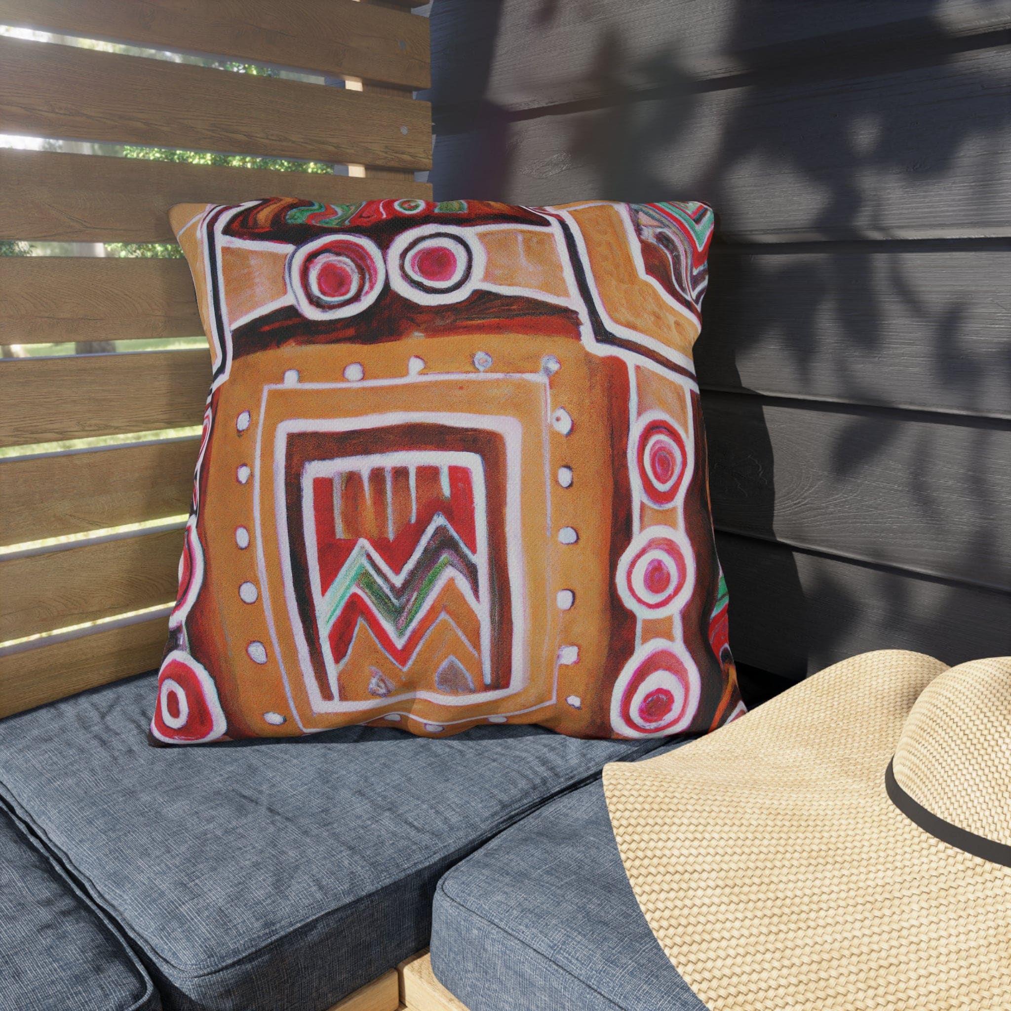 Decorative throw pillow featuring a vibrant Brown Orange Aztec pattern, perfect for indoor and outdoor use.