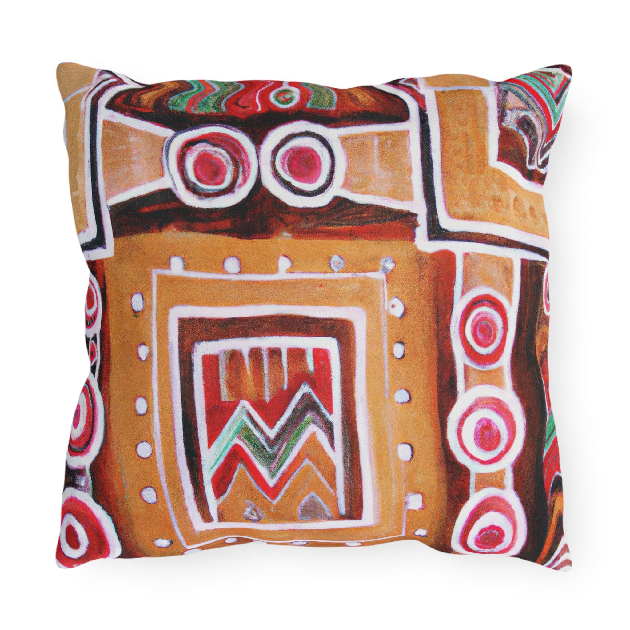 Decorative throw pillow featuring a vibrant Brown Orange Aztec pattern, perfect for indoor and outdoor use.