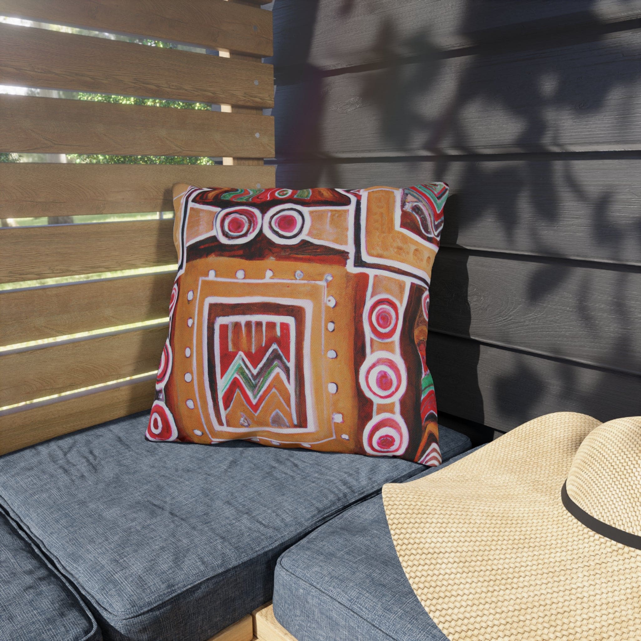 Decorative throw pillow featuring a vibrant Brown Orange Aztec pattern, perfect for indoor and outdoor use.