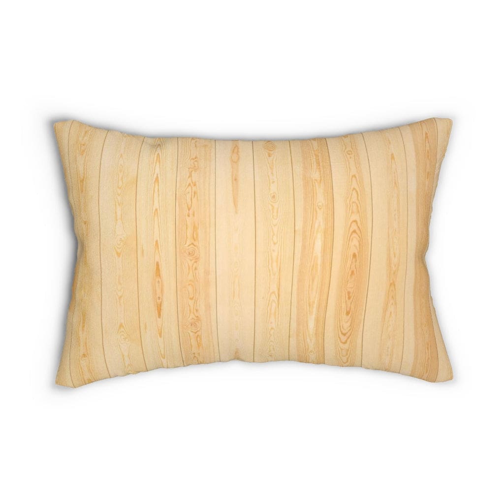 Decorative lumbar throw pillow featuring a light brown rustic wood pattern, ideal for home decor accents.