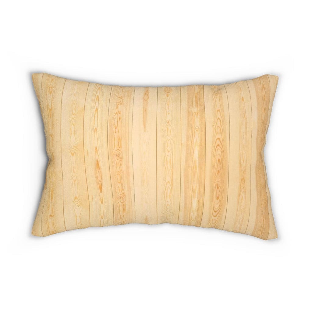 Decorative lumbar throw pillow featuring a light brown rustic wood pattern, ideal for home decor accents.