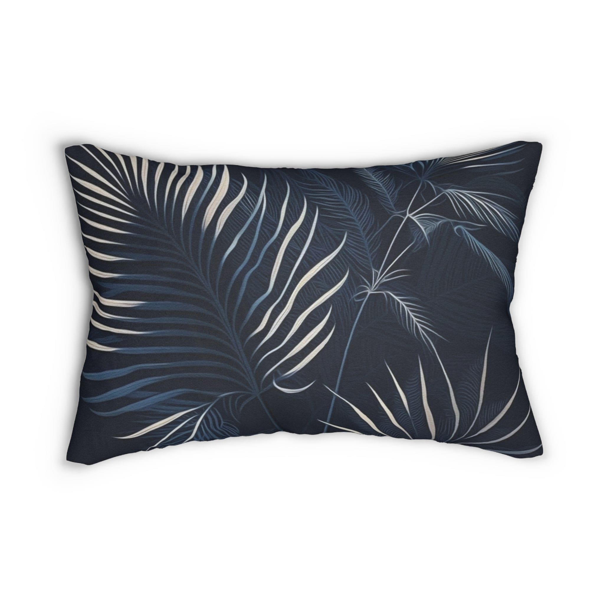 Tropical leaf patterned throw pillow.