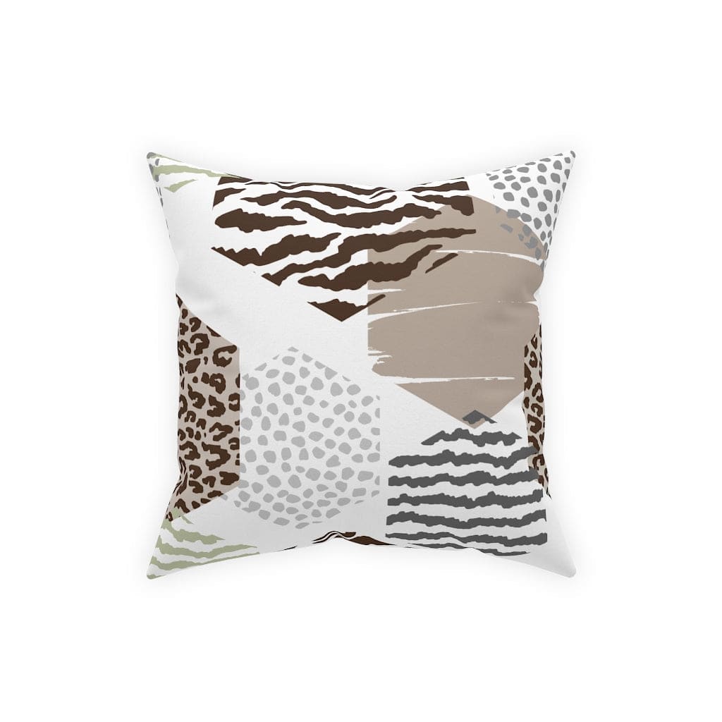 Beige decorative throw pillow with geometric pattern, perfect for indoor and outdoor use, showcasing vibrant colors and unique design.