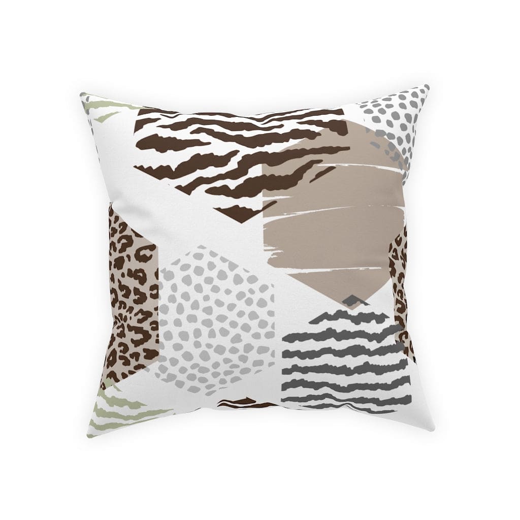 Beige decorative throw pillow with geometric pattern, perfect for indoor and outdoor use, showcasing vibrant colors and unique design.