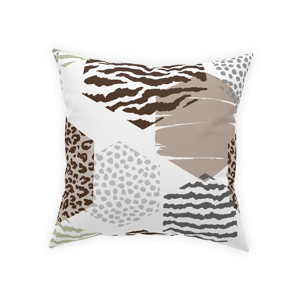 Beige decorative throw pillow with geometric pattern, perfect for indoor and outdoor use, showcasing vibrant colors and unique design.