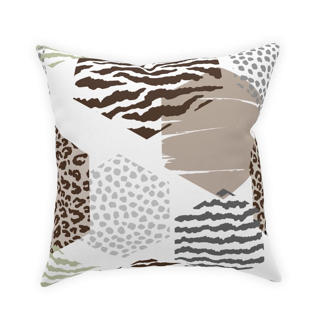 Beige decorative throw pillow with geometric pattern, perfect for indoor and outdoor use, showcasing vibrant colors and unique design.