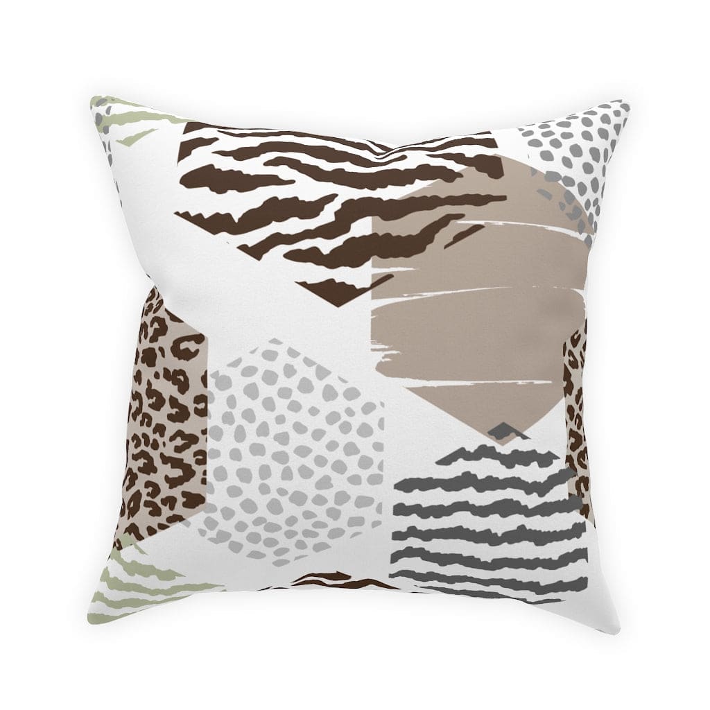 Beige decorative throw pillow with geometric pattern, perfect for indoor and outdoor use, showcasing vibrant colors and unique design.