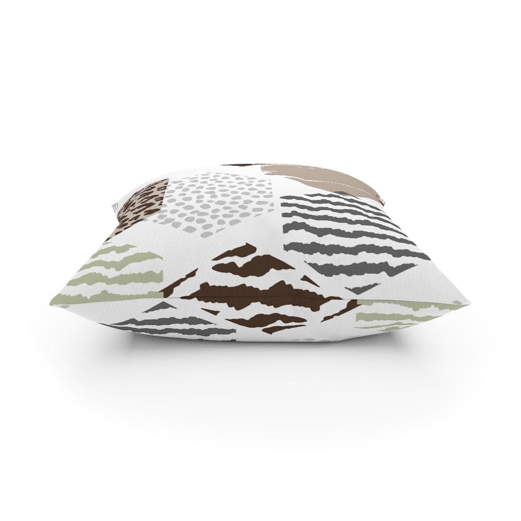 Beige decorative throw pillow with geometric pattern, perfect for indoor and outdoor use, showcasing vibrant colors and unique design.