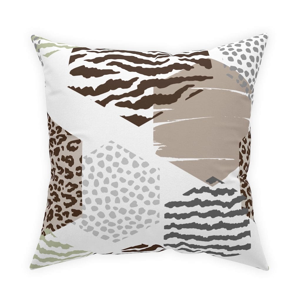 Beige decorative throw pillow with geometric pattern, perfect for indoor and outdoor use, showcasing vibrant colors and unique design.