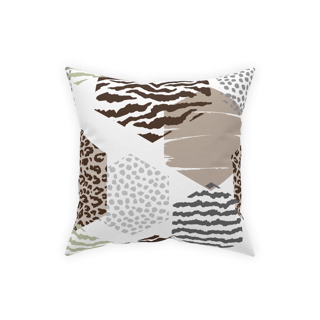 Beige decorative throw pillow with geometric pattern, perfect for indoor and outdoor use, showcasing vibrant colors and unique design.