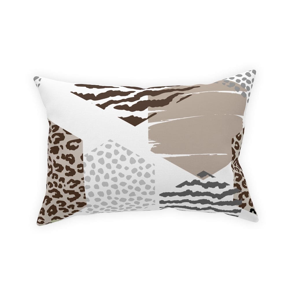 Beige decorative throw pillow with geometric pattern, perfect for indoor and outdoor use, showcasing vibrant colors and unique design.