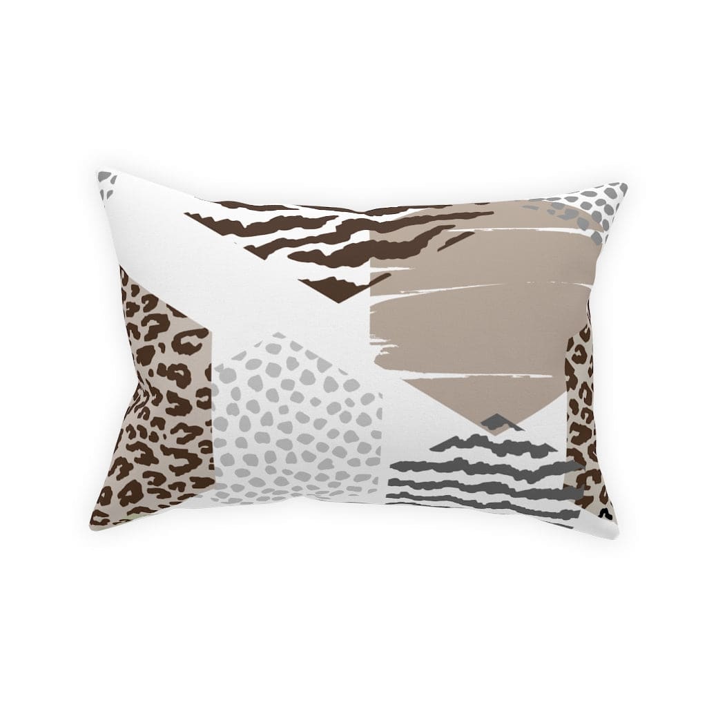 Beige decorative throw pillow with geometric pattern, perfect for indoor and outdoor use, showcasing vibrant colors and unique design.