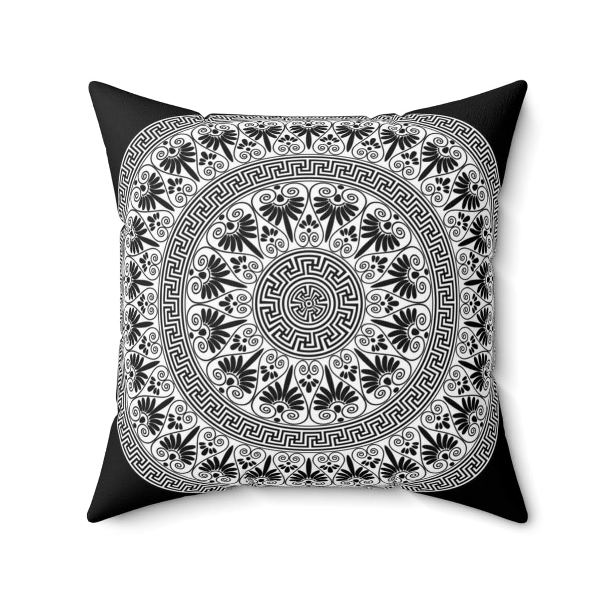 Decorative throw pillow cover featuring a black and white geometric boho pattern, showcasing its stylish design and concealed zipper closure.