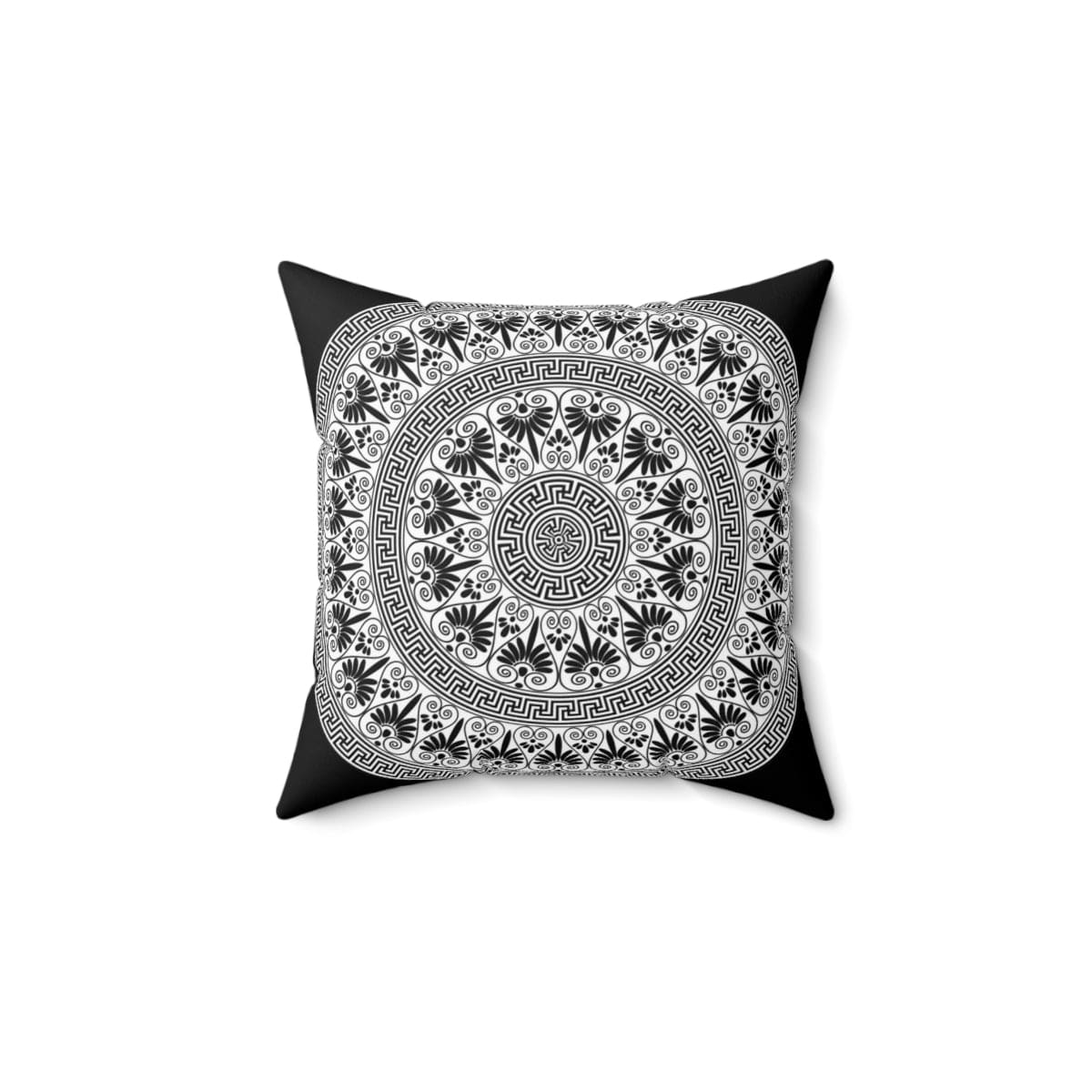 Decorative throw pillow cover featuring a black and white geometric boho pattern, showcasing its stylish design and concealed zipper closure.