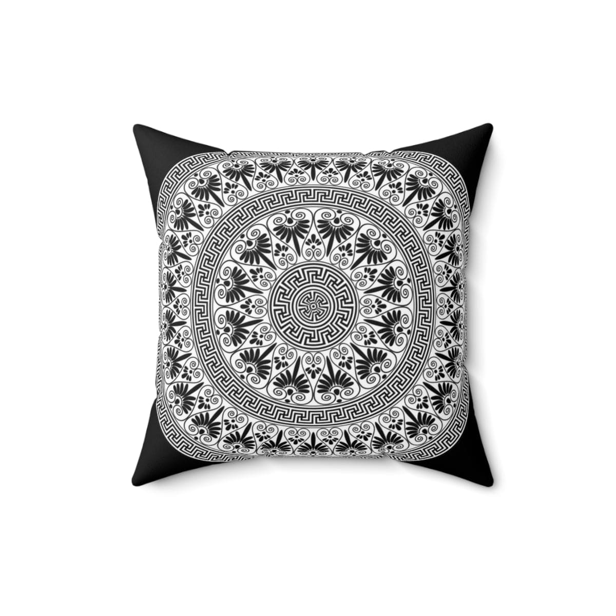 Decorative throw pillow cover featuring a black and white geometric boho pattern, showcasing its stylish design and concealed zipper closure.