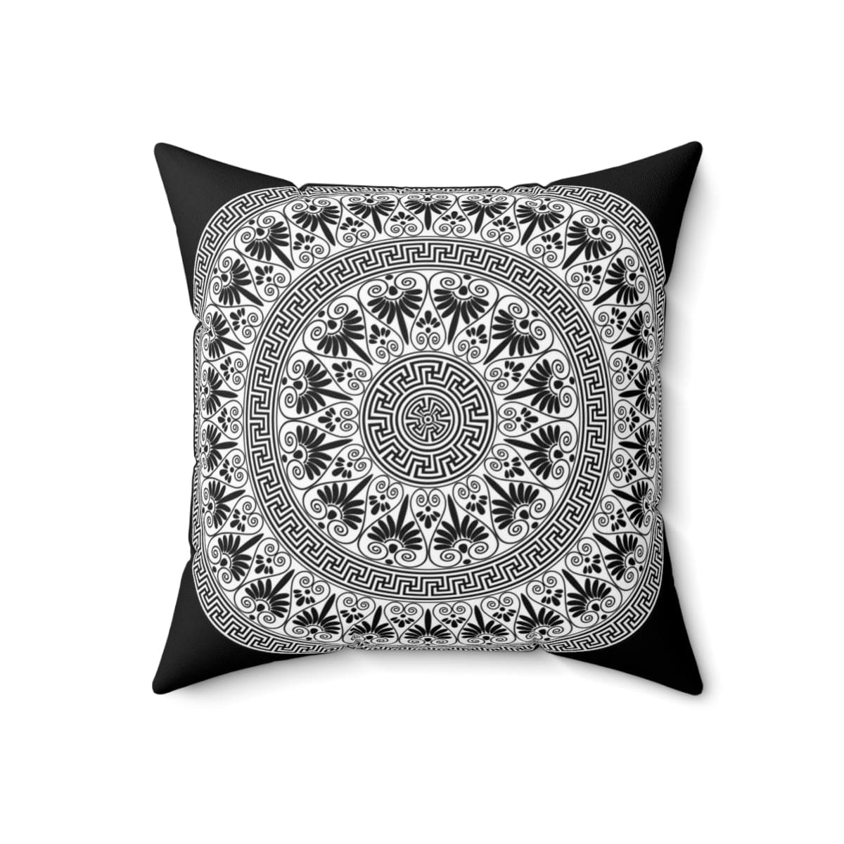 Decorative throw pillow cover featuring a black and white geometric boho pattern, showcasing its stylish design and concealed zipper closure.