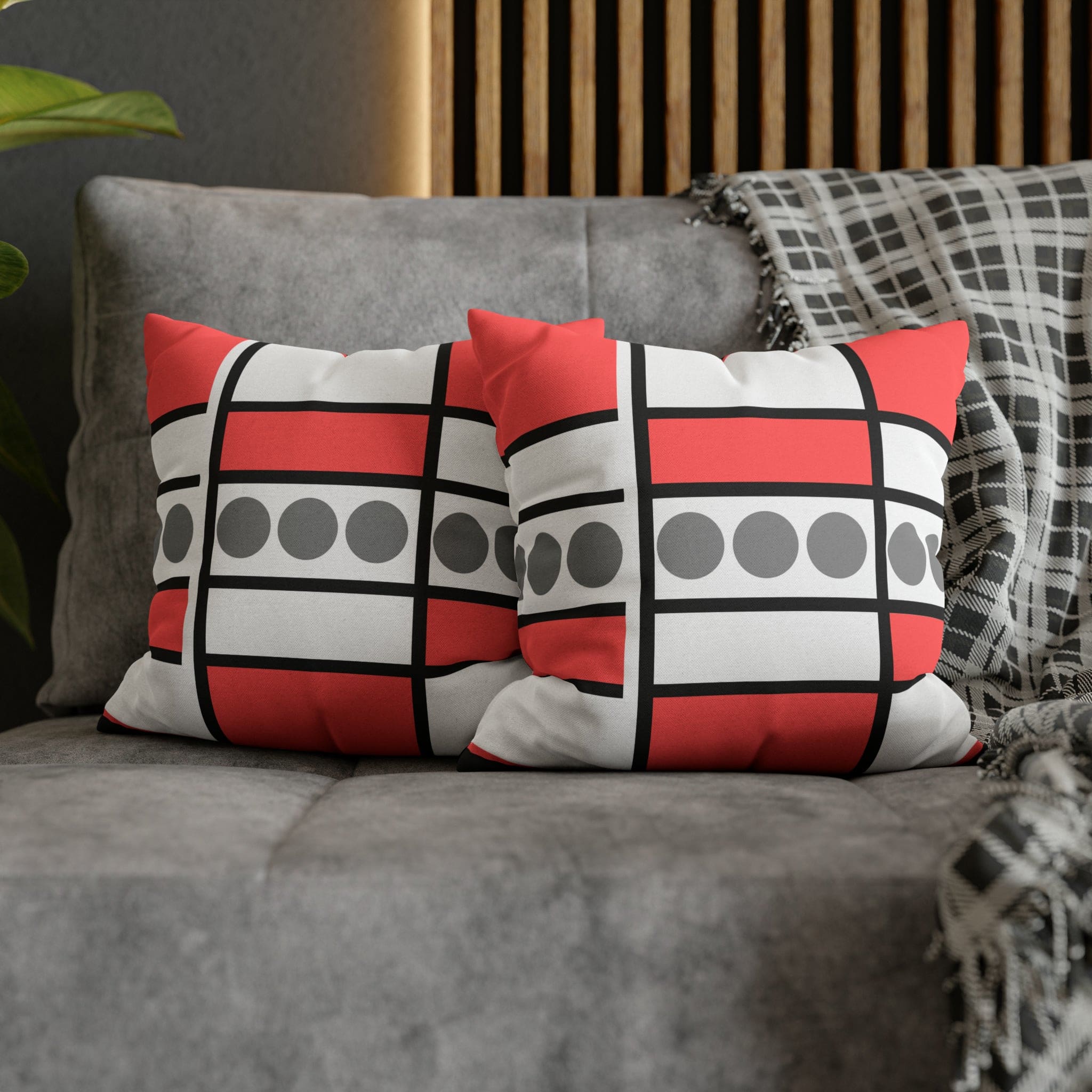 Mauve grey decorative throw pillow cover with a geometric pattern, featuring a concealed zipper and double-sided print.