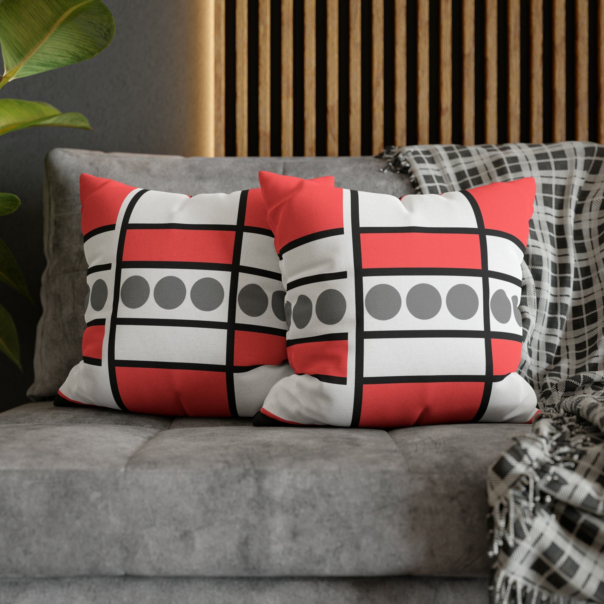 Mauve grey decorative throw pillow cover with a geometric pattern, featuring a concealed zipper and double-sided print.