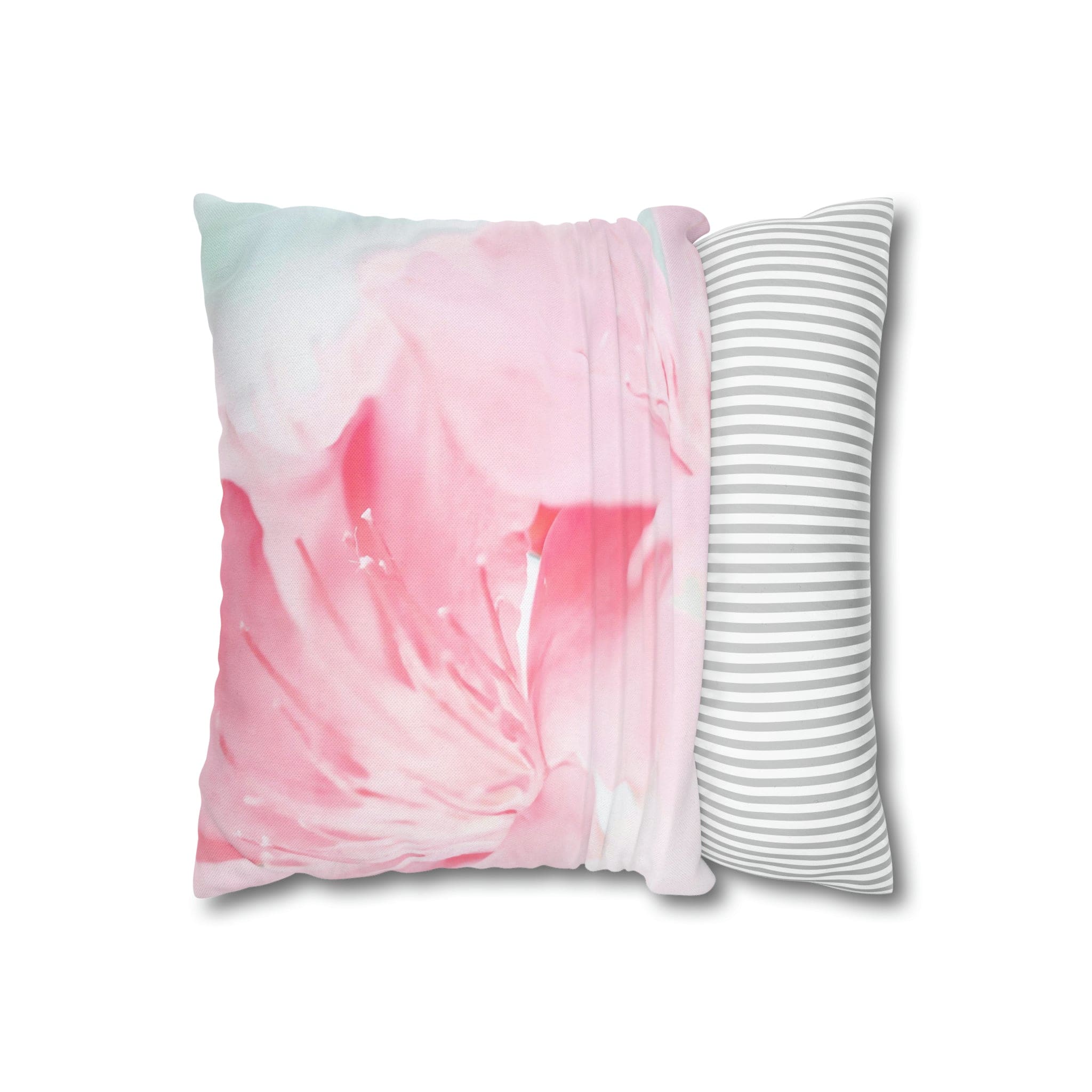 Decorative throw pillow cover featuring a peaceful pink flower bloom design, showcasing vibrant colors and a concealed zipper.