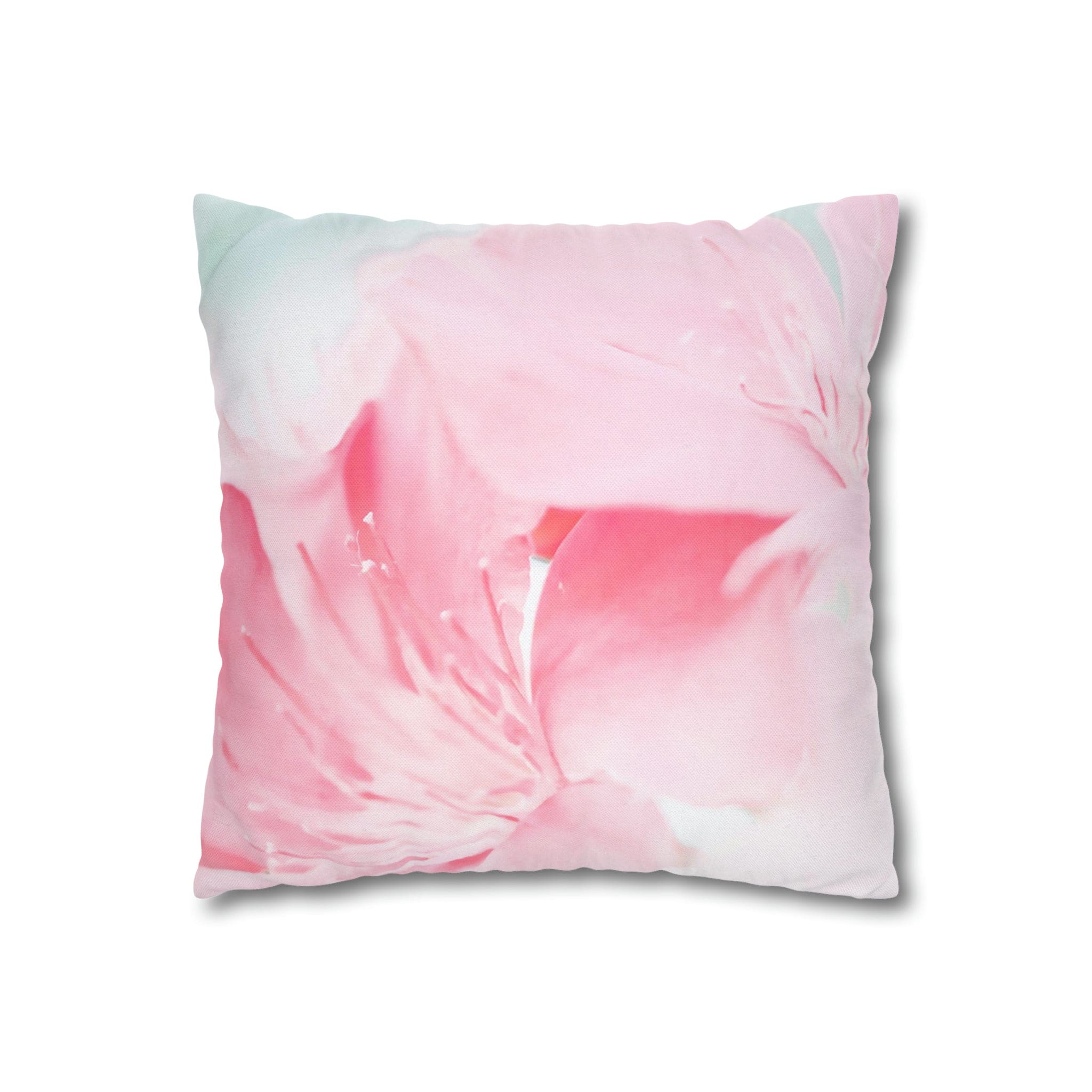 Decorative throw pillow cover featuring a peaceful pink flower bloom design, showcasing vibrant colors and a concealed zipper.