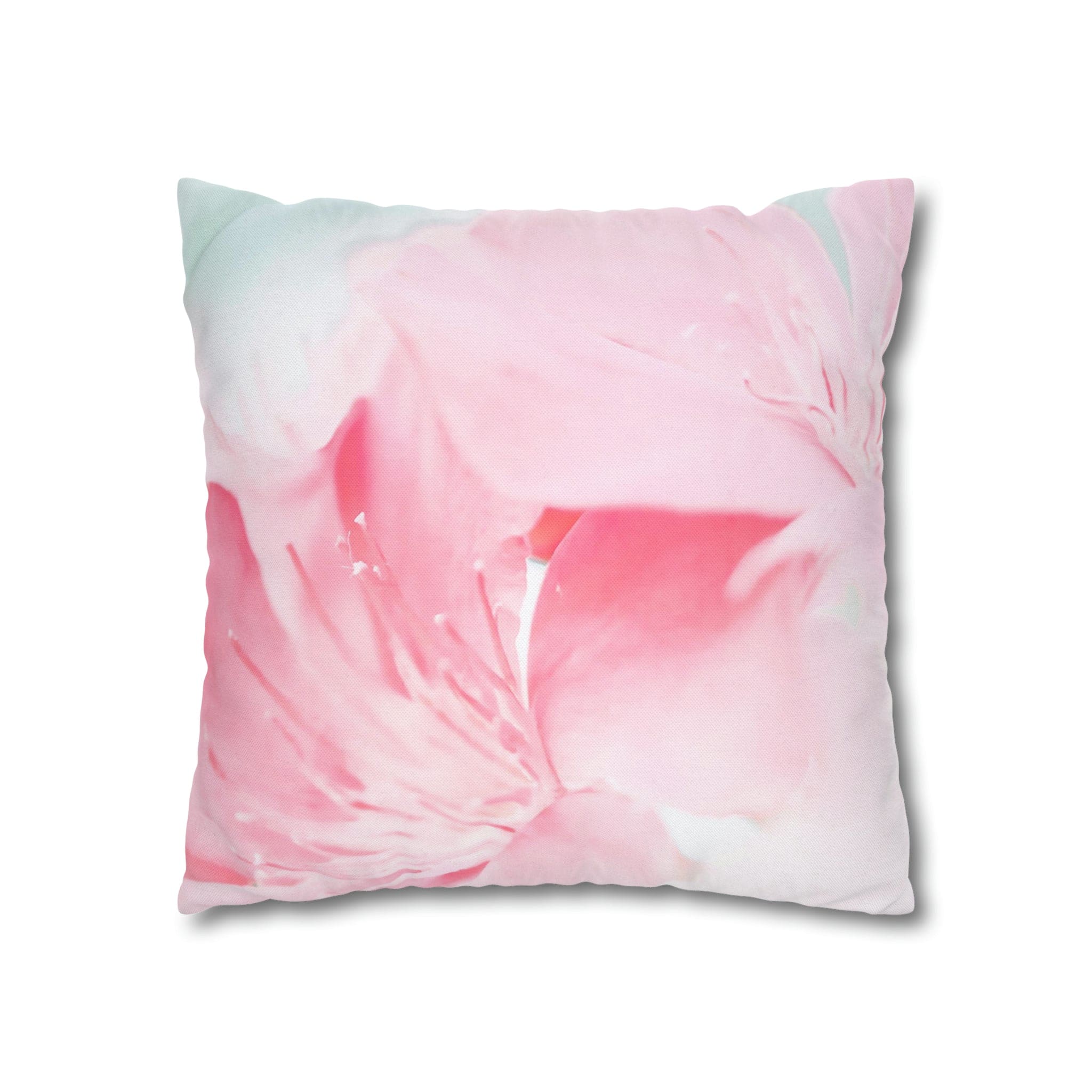 Decorative throw pillow cover featuring a peaceful pink flower bloom design, showcasing vibrant colors and a concealed zipper.